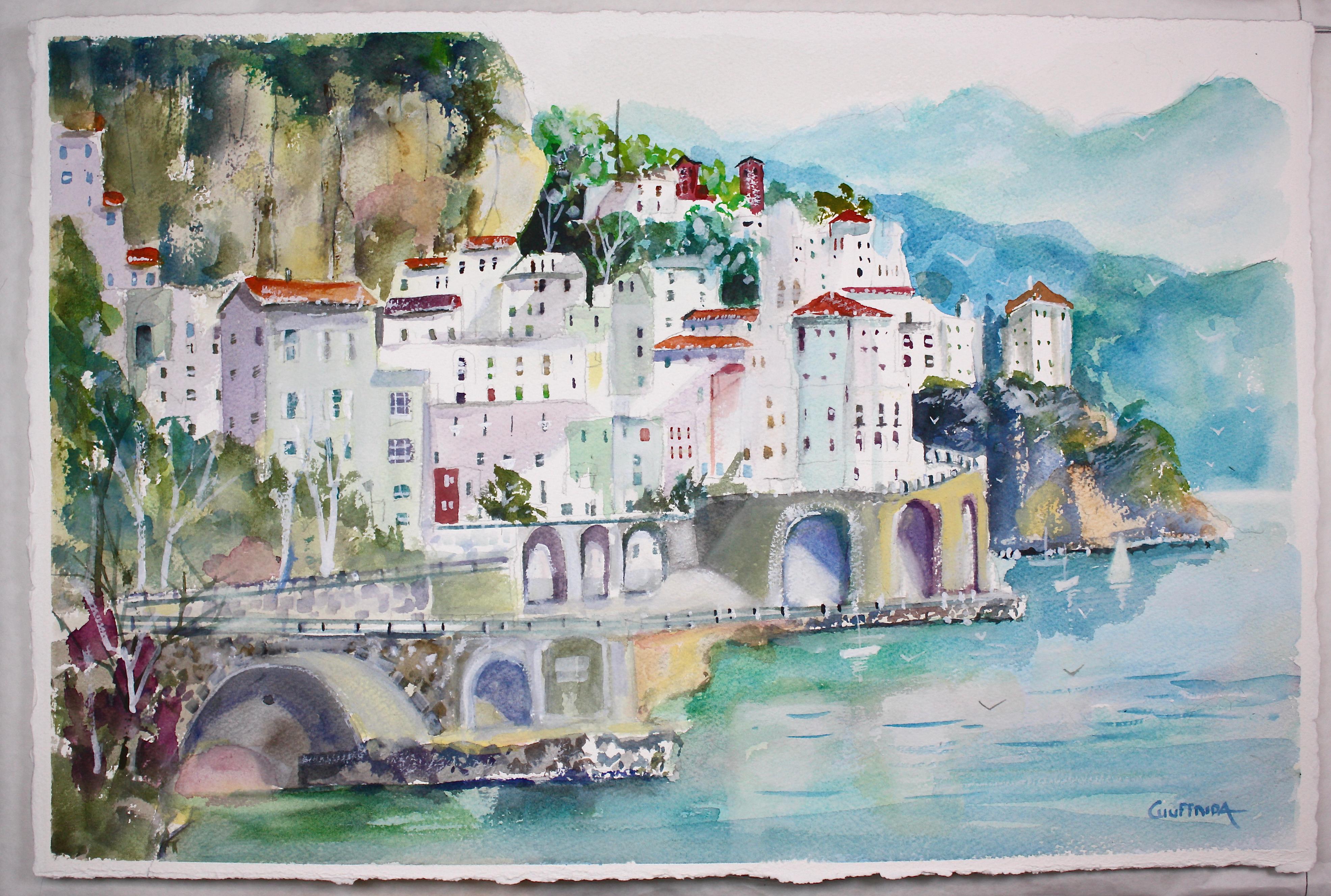 Amalfiküste, Original-Gemälde (Abstrakter Impressionismus), Art, von Joe  Giuffrida