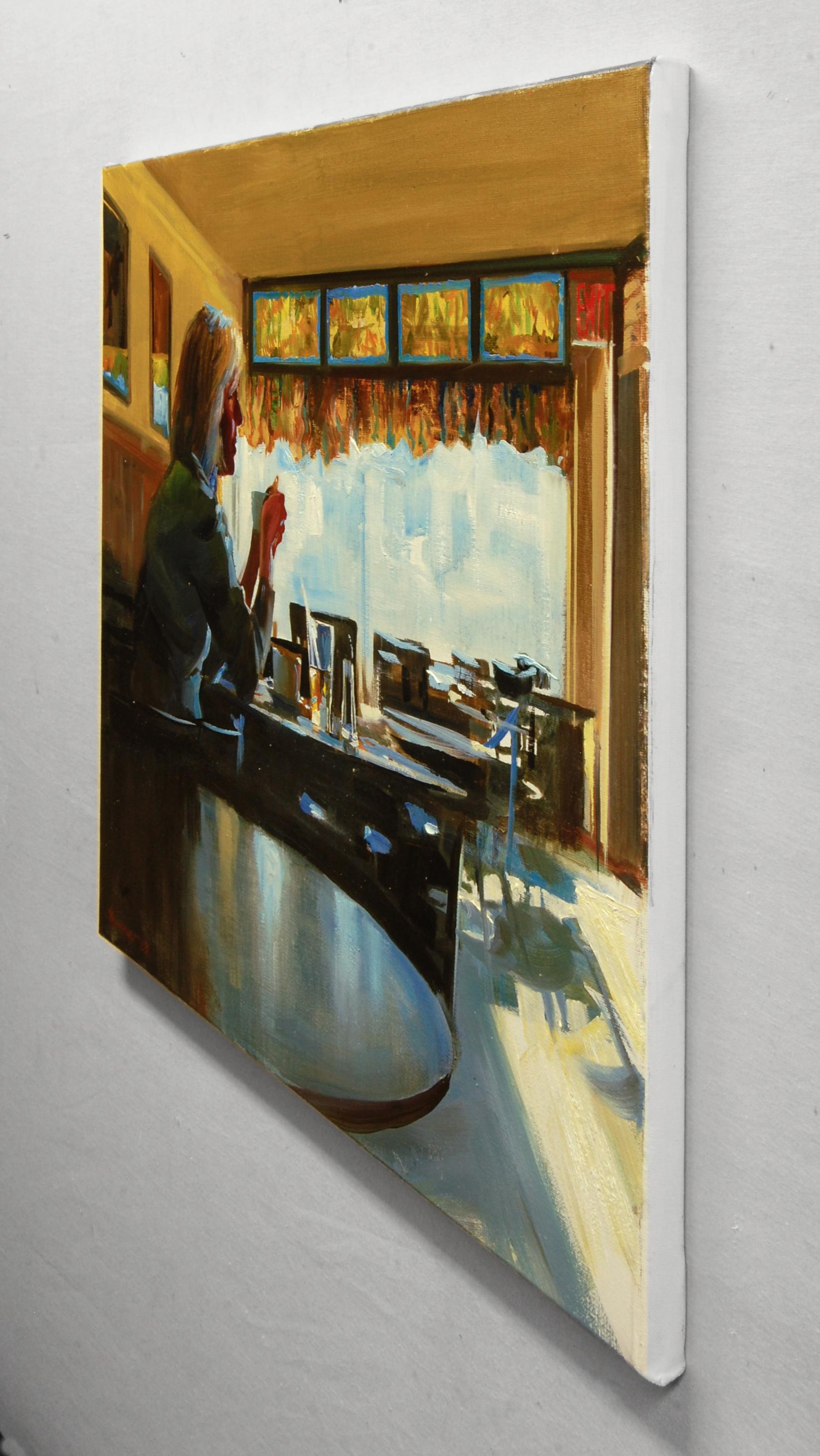 Stalling and Waiting, Oil Painting - Black Figurative Painting by Onelio Marrero
