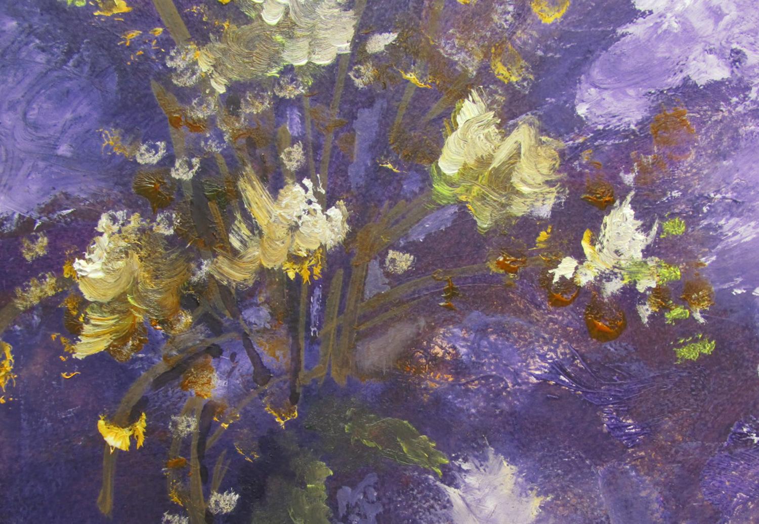 <p>Artist Comments<br>Artist Valerie Berkely presents a strong and atmospheric floral abstract using a limited palette of transparent purples and yellow. 