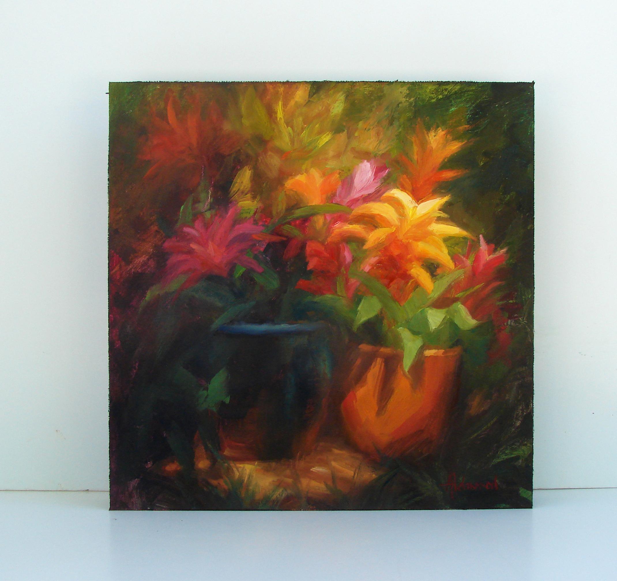 Explosion Bromeliad, peinture à l'huile - Impressionnisme abstrait Painting par Sherri Aldawood