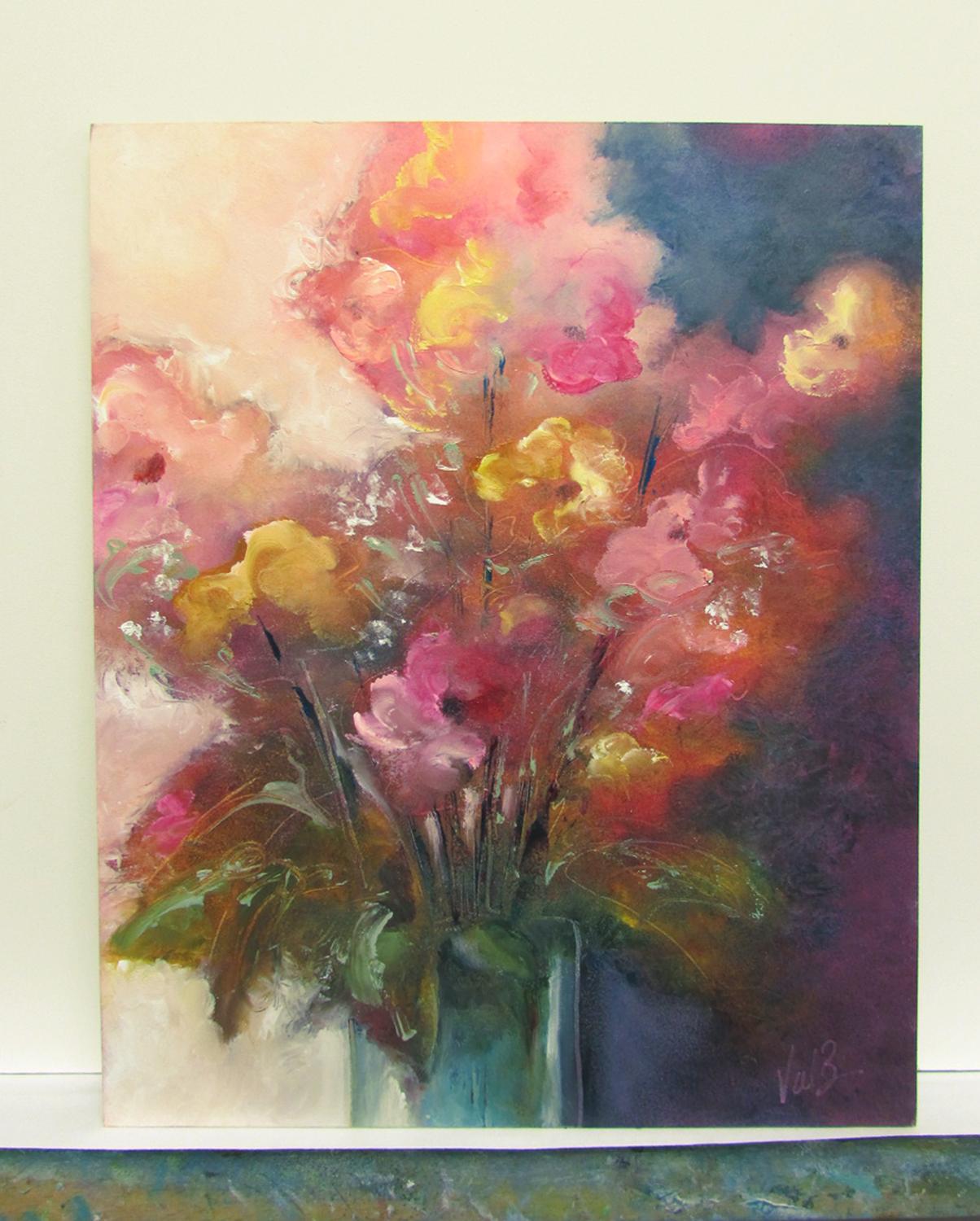 <p>Artist Comments<br>Artist Valerie Berkely presents a floral still life in expressive and fluid paintwork. She executes the piece with wet-on-wet fingerprinting allowing her to tap into her intuition. The work evokes a feeling of exuberance in the