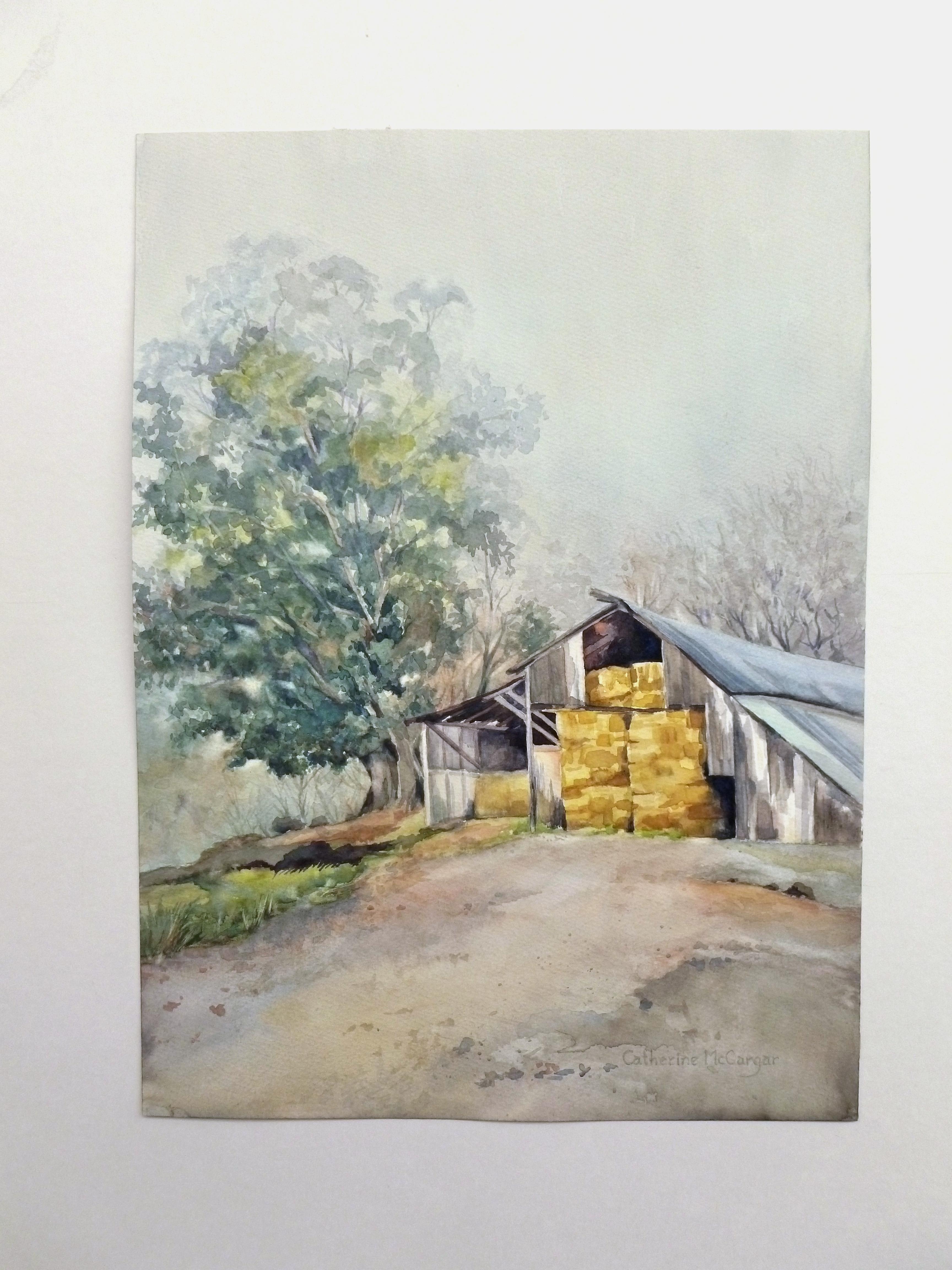 Misty Morning on the Farm, Originalgemälde (Abstrakter Impressionismus), Art, von Catherine McCargar