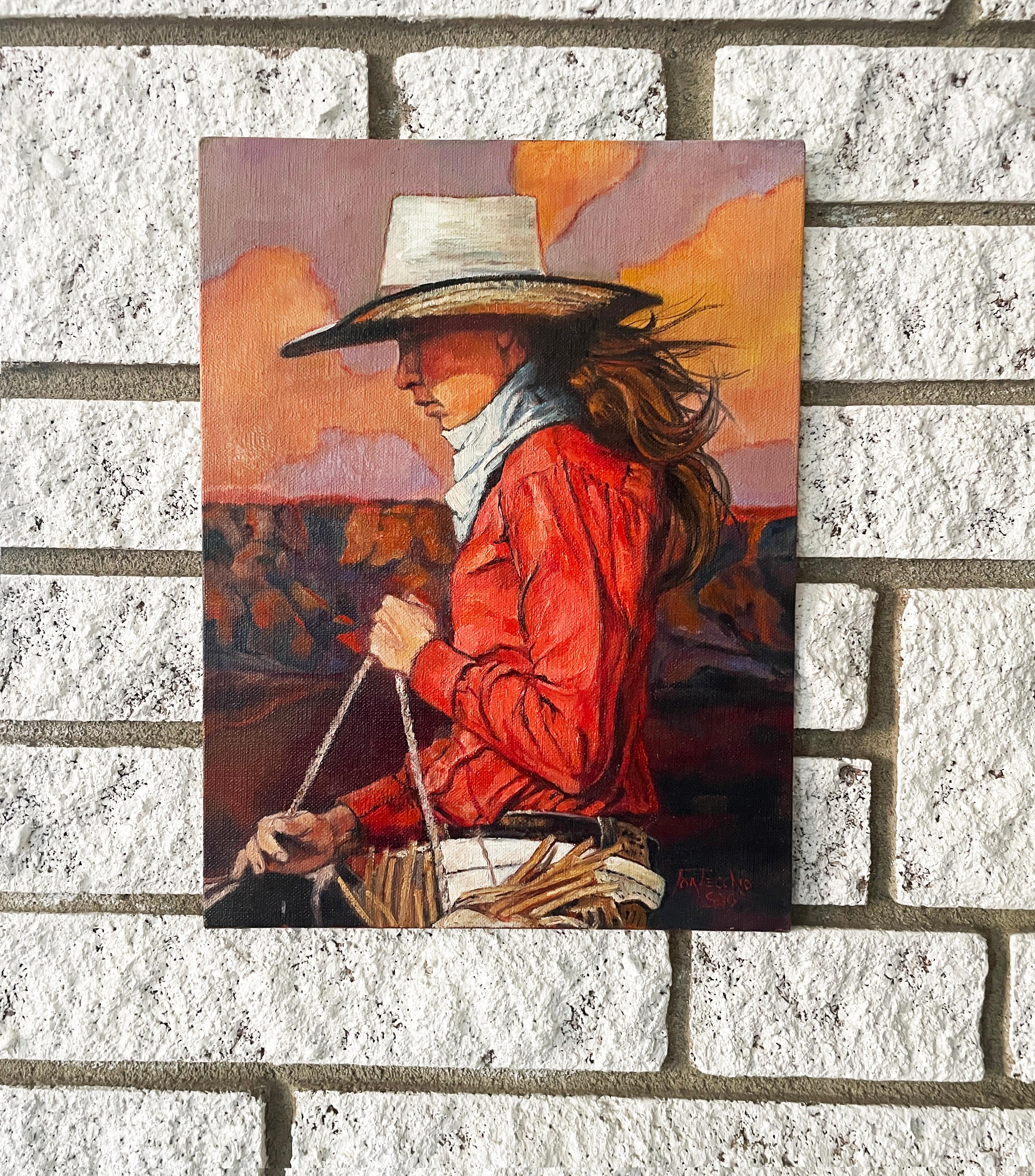 Red Rider, Oil Painting - Abstract Impressionist Art by Jan Fontecchio Perley