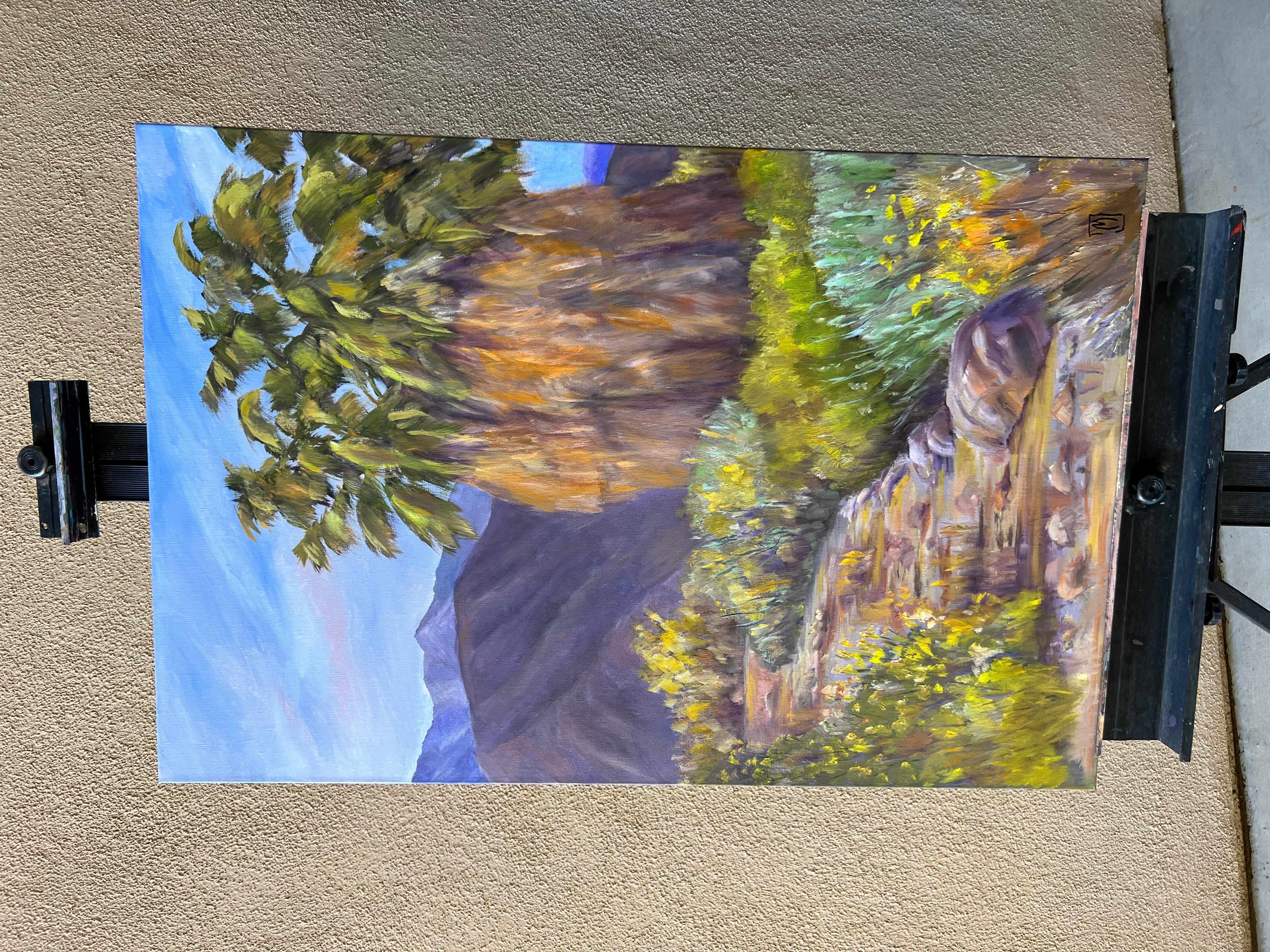 <p>Artist Comments<br>Artist Marilyn Froggatt presents an impression of Palm Canyon State Park. A lazy path to the desert welcomes the gaze of the viewer. By the visitor's area, a garden with the local palms growing with their skirts intact reveals