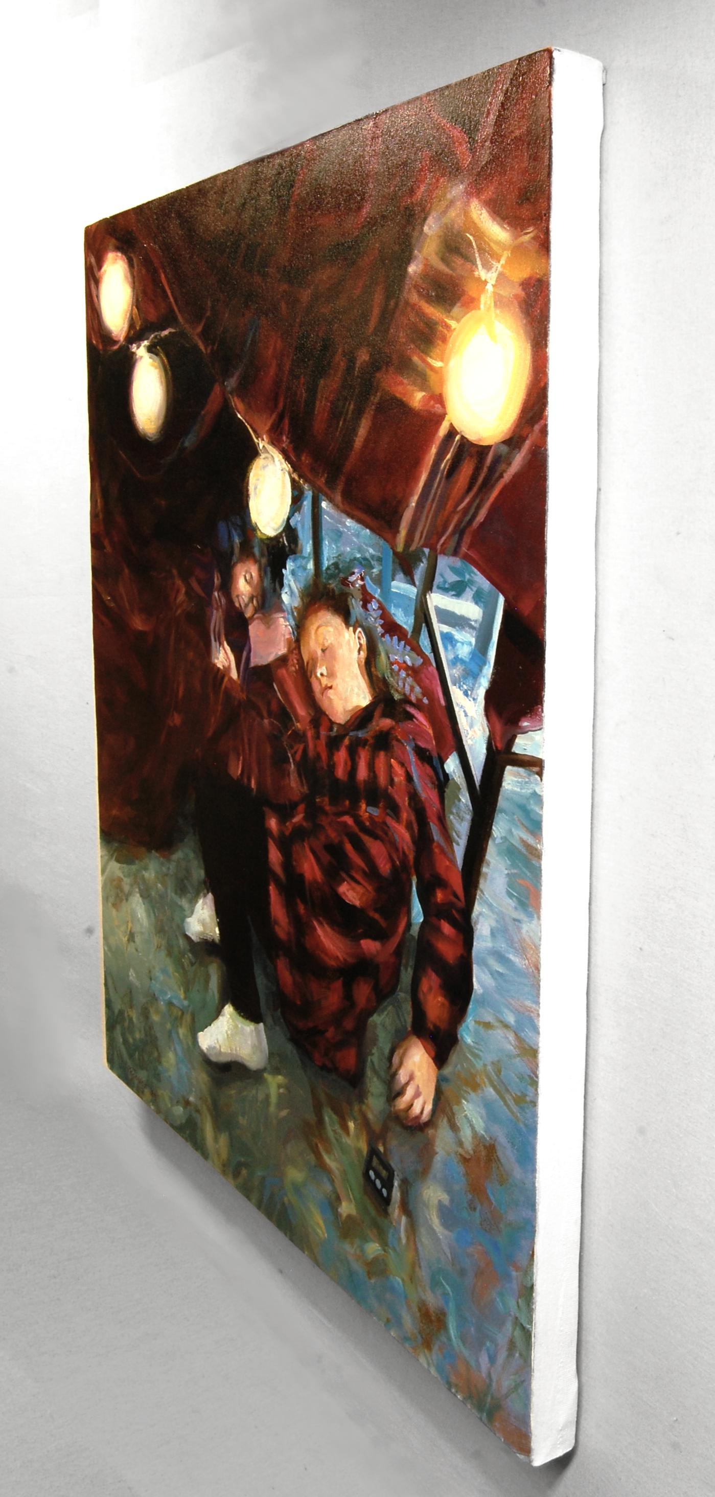 Sous la table et en train de rêver, peinture à l'huile - Impressionnisme abstrait Art par Onelio Marrero