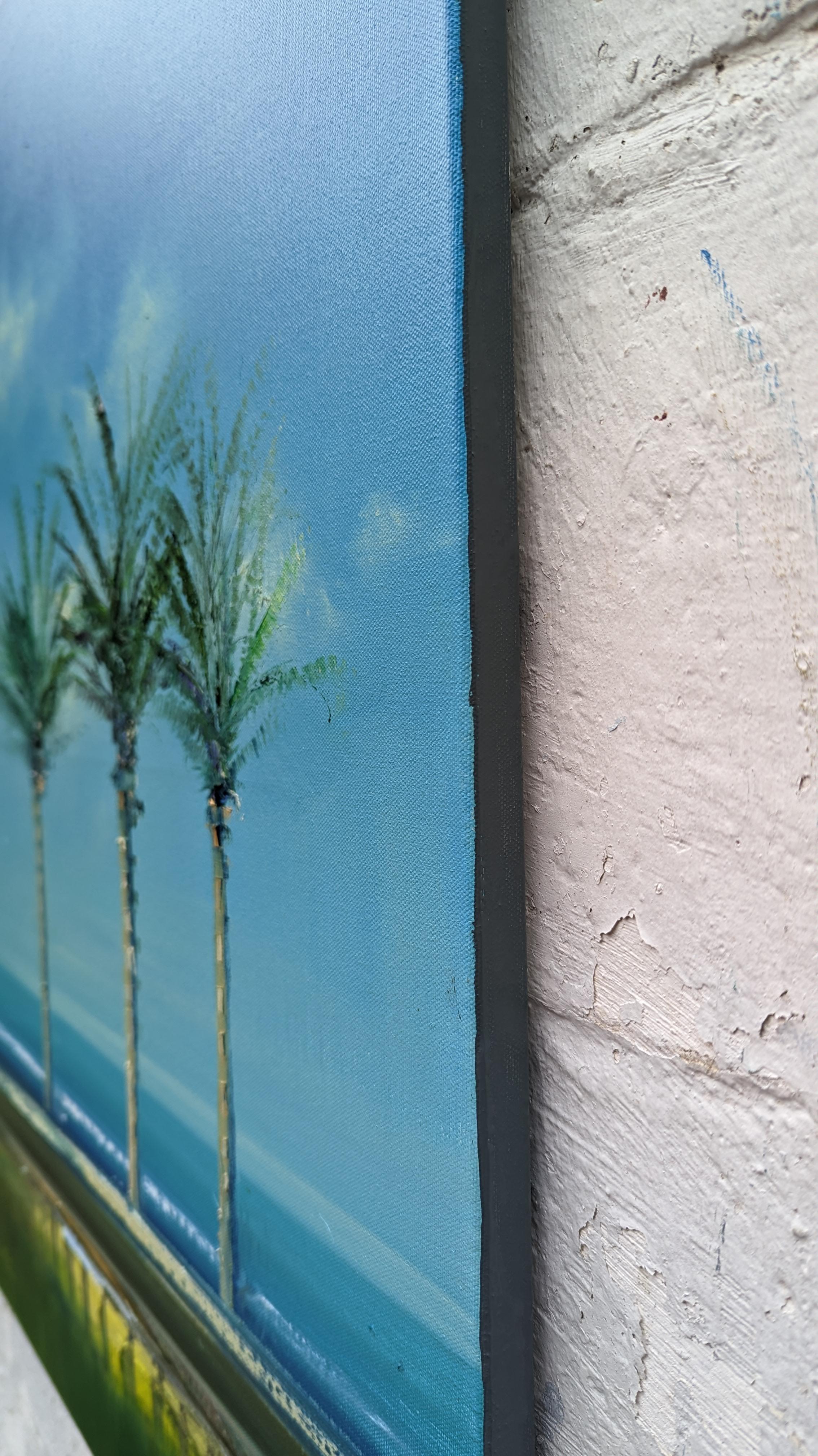 <p>Artist Comments<br>Artist George Peebles exhibits palm trees overlooking the Caribbean. He captures the relaxed scene with an impressionist approach. Fresh blue waters drift to the shore rhythmically as light glistens on the waves. 