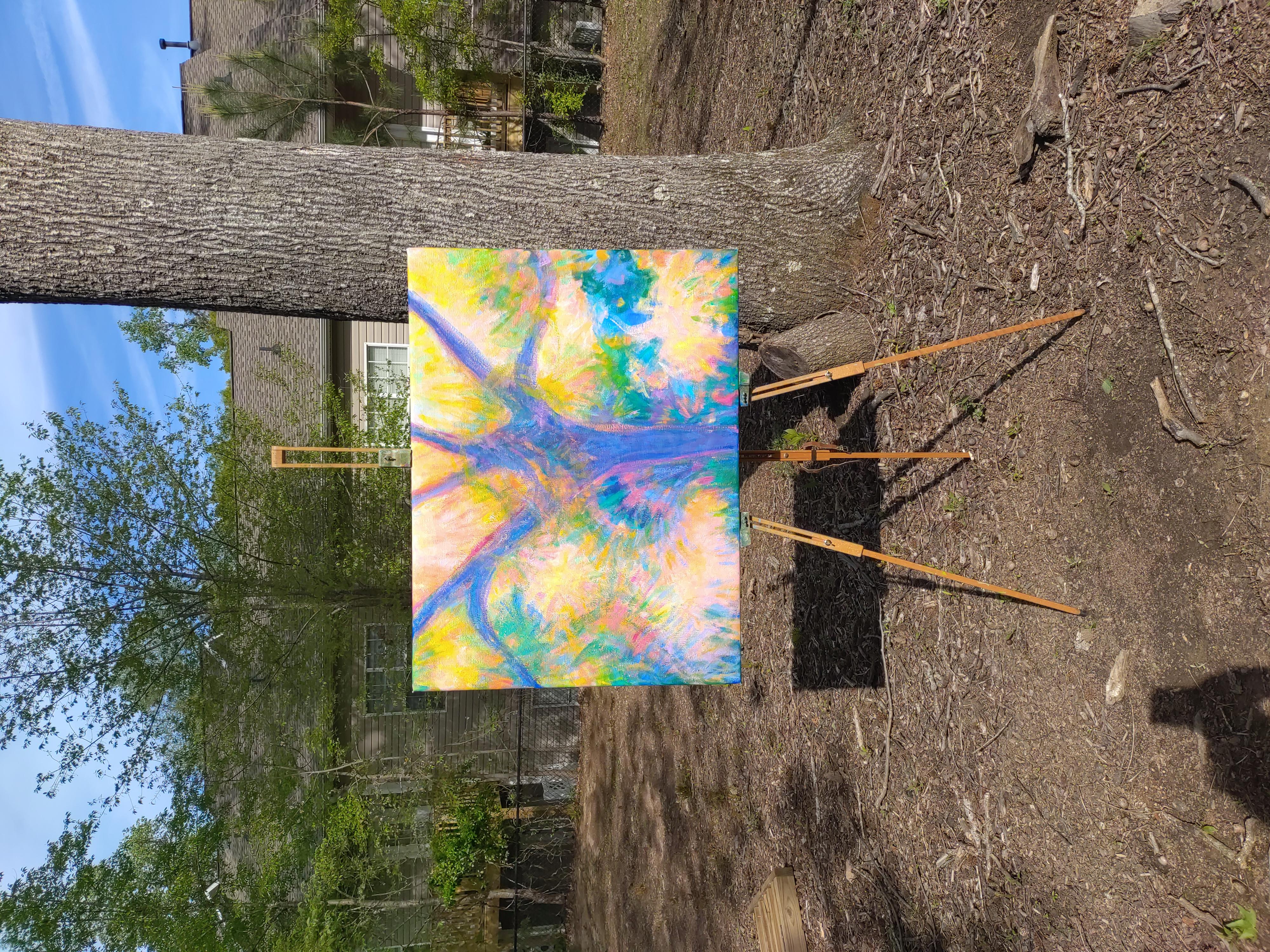<p>Artist Comments<br>Artist Naoko Tadotsu demonstrates a colorful tree on a sunny summer afternoon. Reflections of bright sunlight from a nearby river pierce through the leaves of the lush foliage. A compelling display of blue and green marks