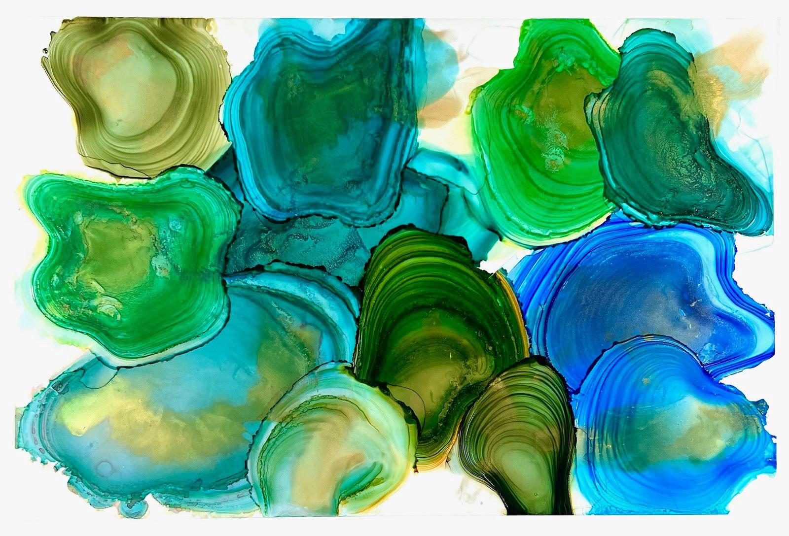 <p>Artist Comments<br>Artist Eric Wilson presents a multilayered abstract with bold outpours of color. Blue and green-ringed formations float throughout the composition with an etheric elegance. 