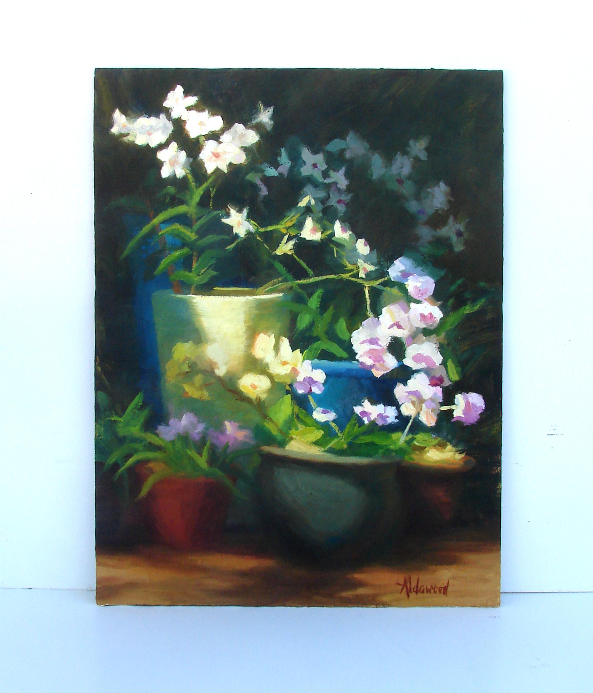 <p>Artist Comments<br>Artist Sherri Aldawood paints dainty orchids nestled in multi-colored flower pots. 