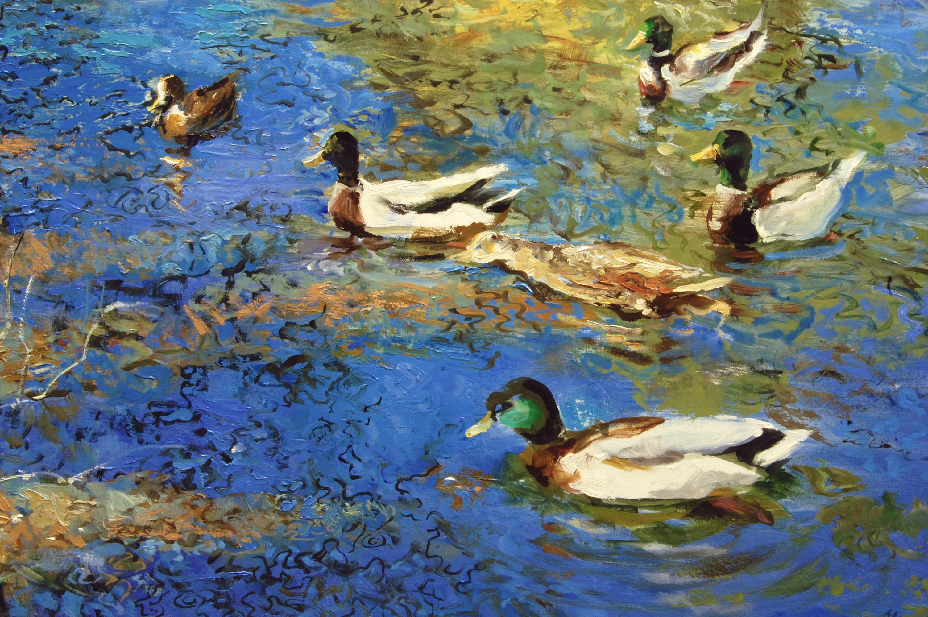 Ducks on the River, Oil Painting For Sale 1