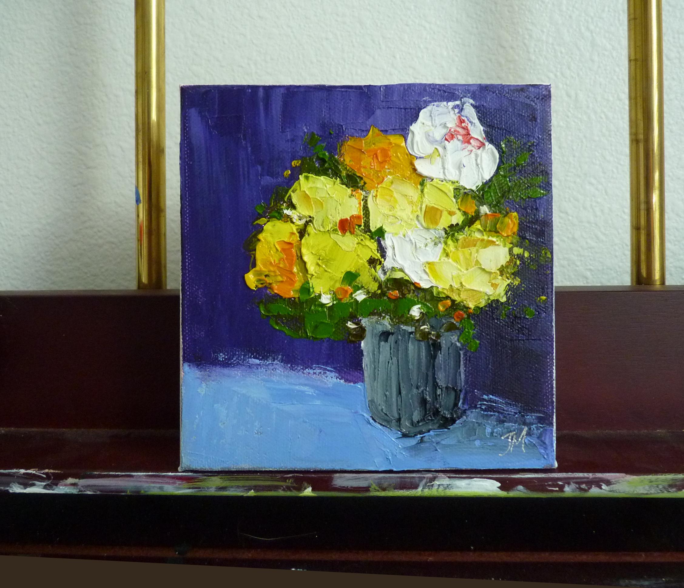 <p>Artist Comments<br>Artist Judy Mackey paints a small still life of bright daisies in a  vase. 