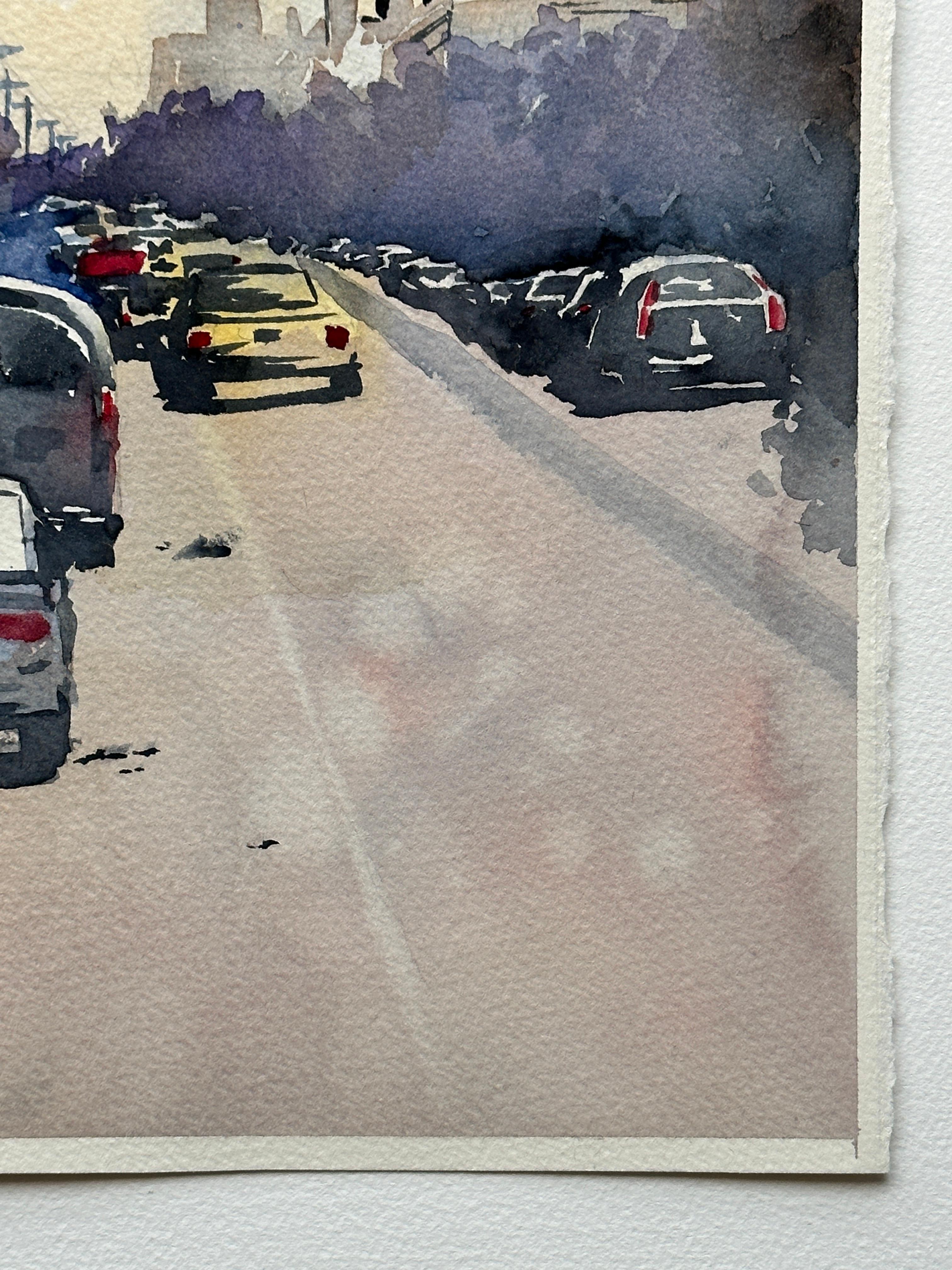<p>Artist Comments<br>Artist Maurice Dionne illustrates a glimpse of O'Connor Street in Ottawa. He draws inspiration from the quality of light and the steeple, evident in the background. The light, the cars, and all the reflections create dynamic