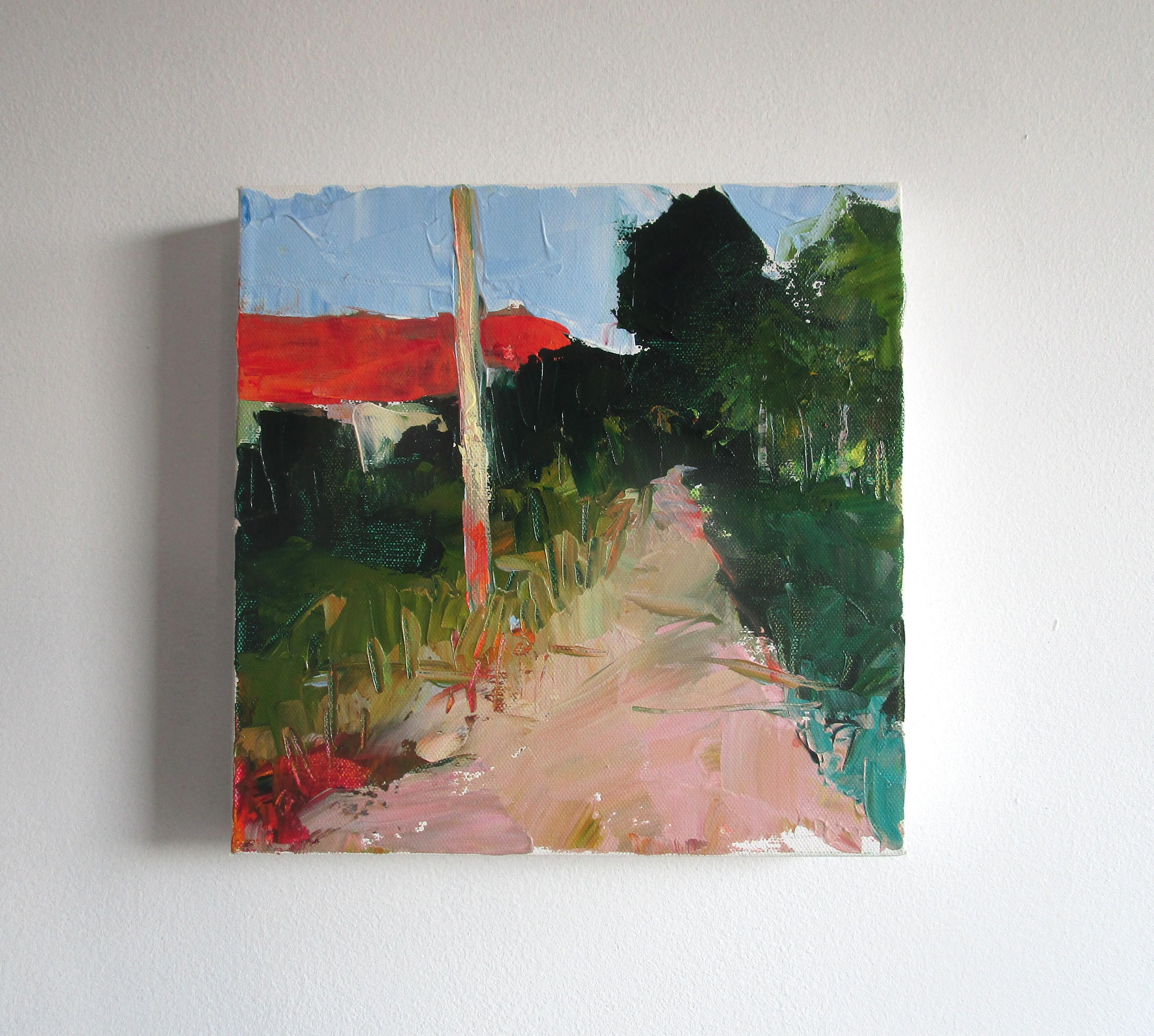 Path with Pole, Seguret, France, Original Painting - Expressionist Art by Janet Dyer