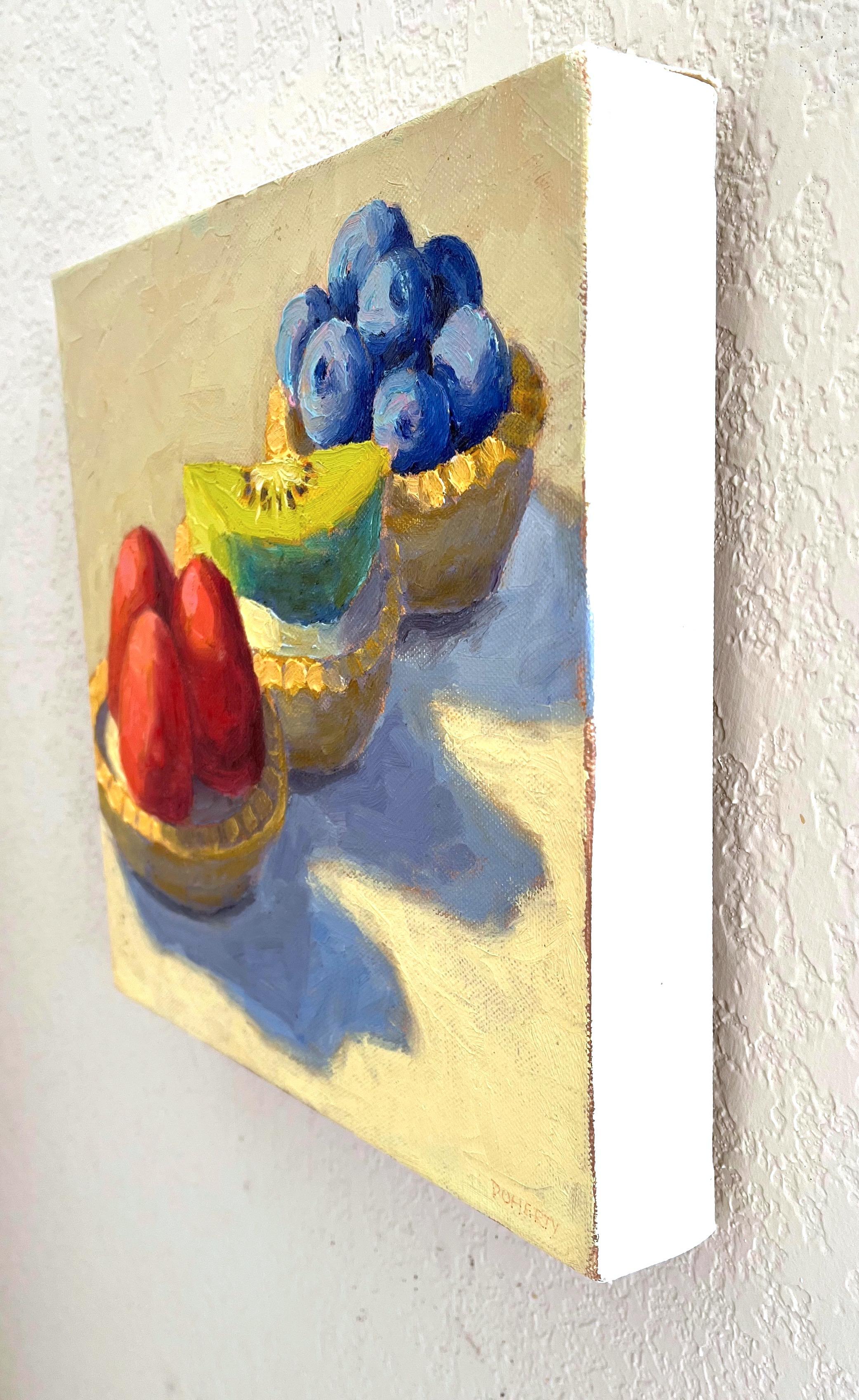 <p>Artist Comments<br />Artist Pat Doherty presents raspberry, kiwi, and blueberry mini tarts, lined up on a neutral background. Her delectable oil paintings draw on her experience as a former commercial art director and designer. She seeks out her
