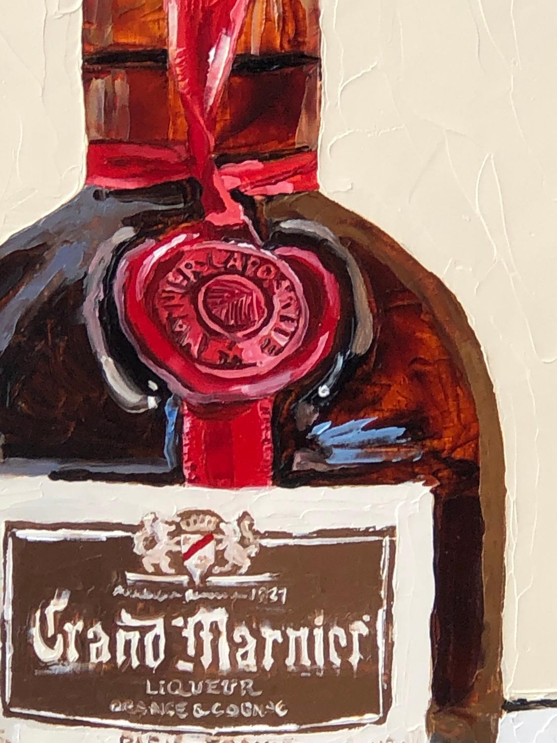 <p>Artist Comments<br>Artist Karen Barton illustrates a still life of a luminous bottle of Grand Marnier. She paints with a brush and a palette knife to exhibit bold colors and subtle textures. Karen renders the reflections on the glass with