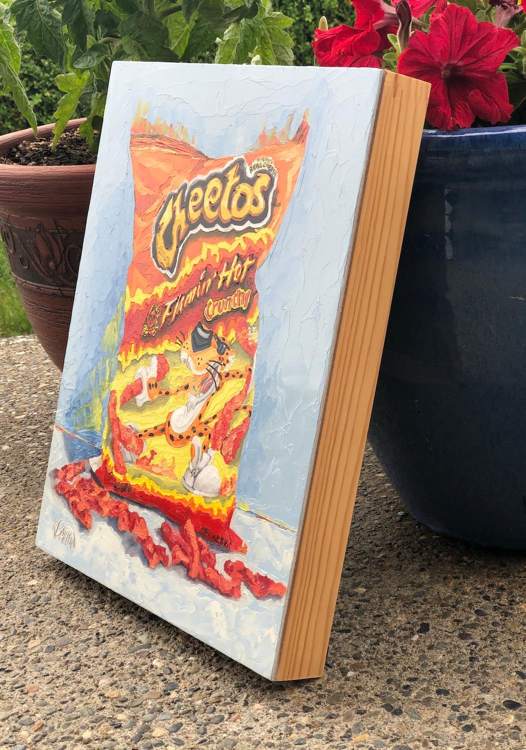 Heißes Cheetos, Ölgemälde – Painting von Karen Barton