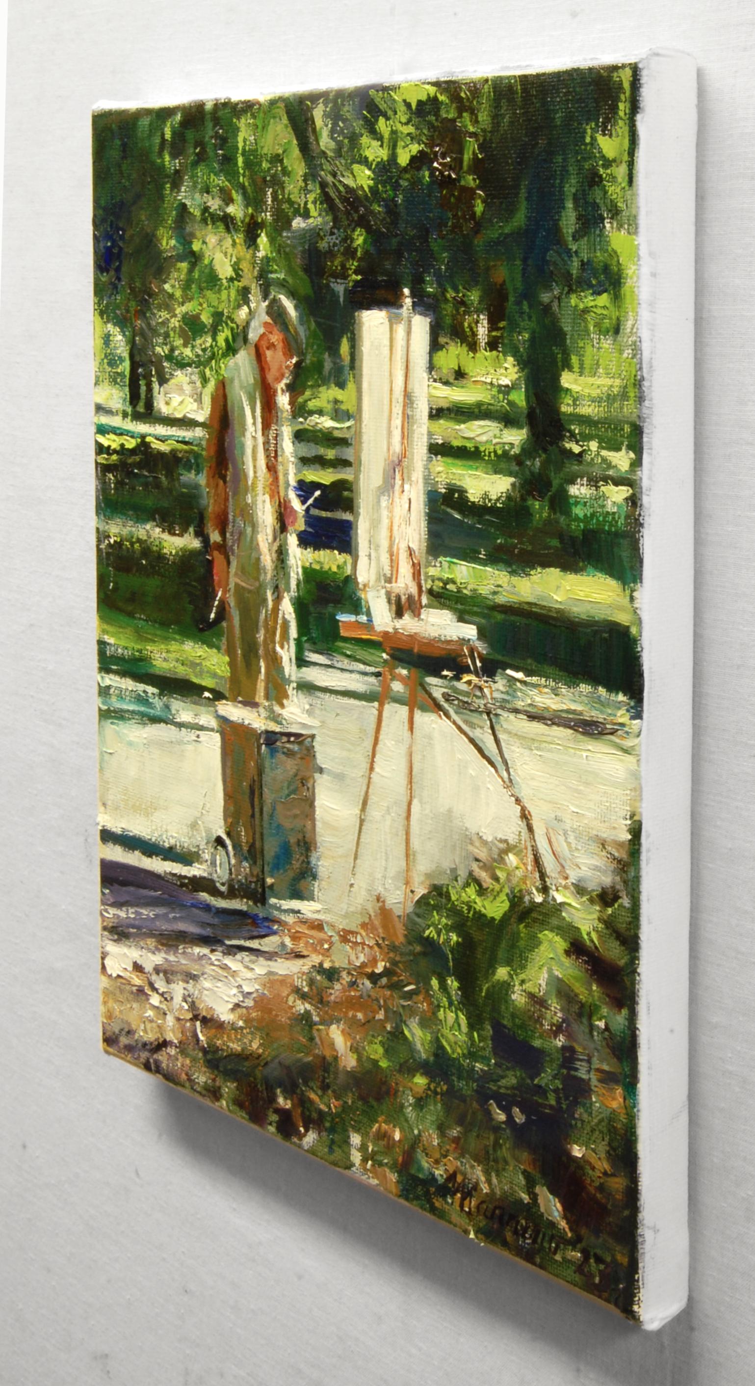 Plein Air Painter on the Common, Oil Painting - Impressionist Art by Onelio Marrero