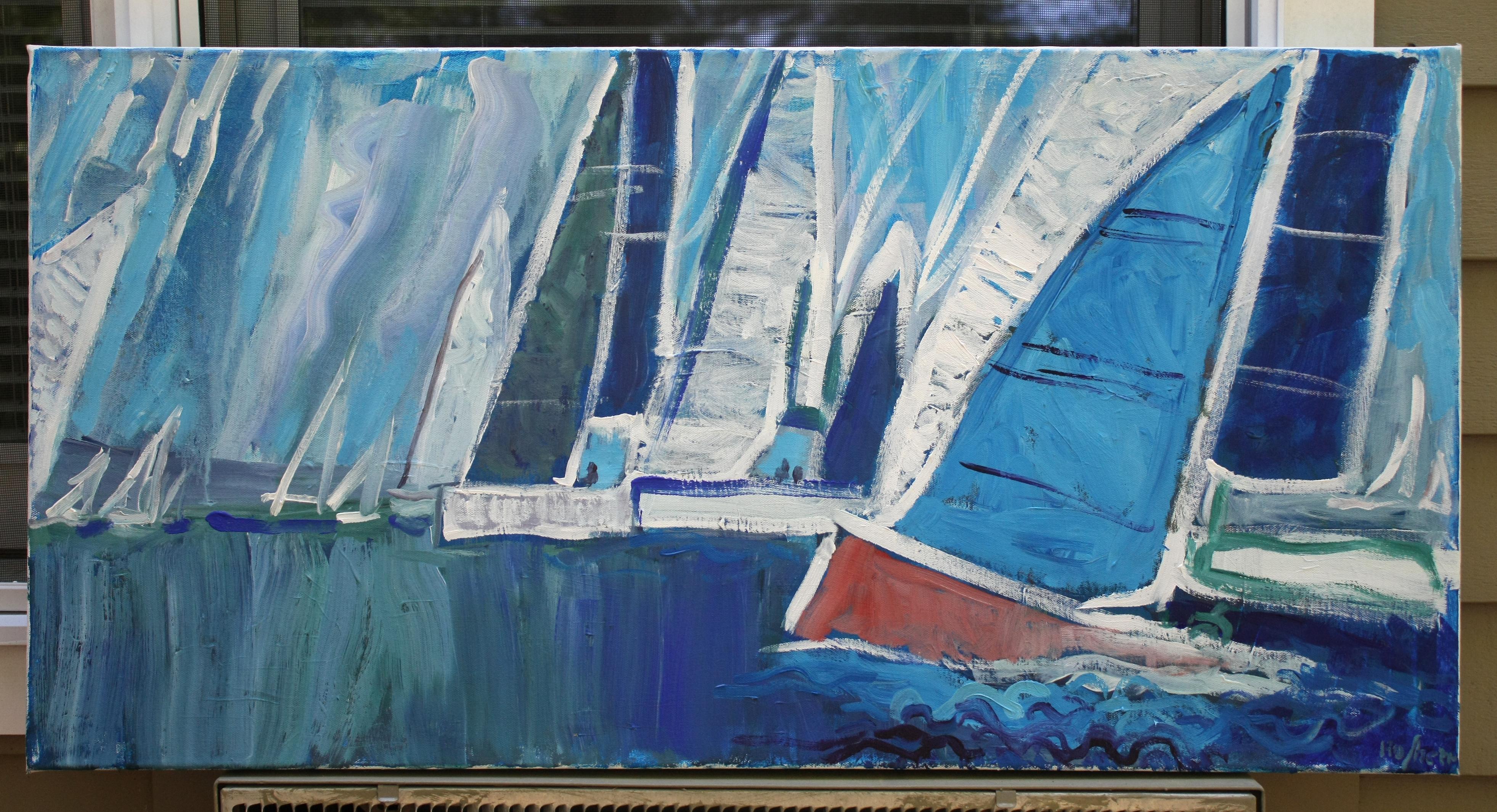 <p>Artist Comments<br>Artist Robert Hofherr presents an expressionist image of competitive sailing boats on a simplified seascape. 