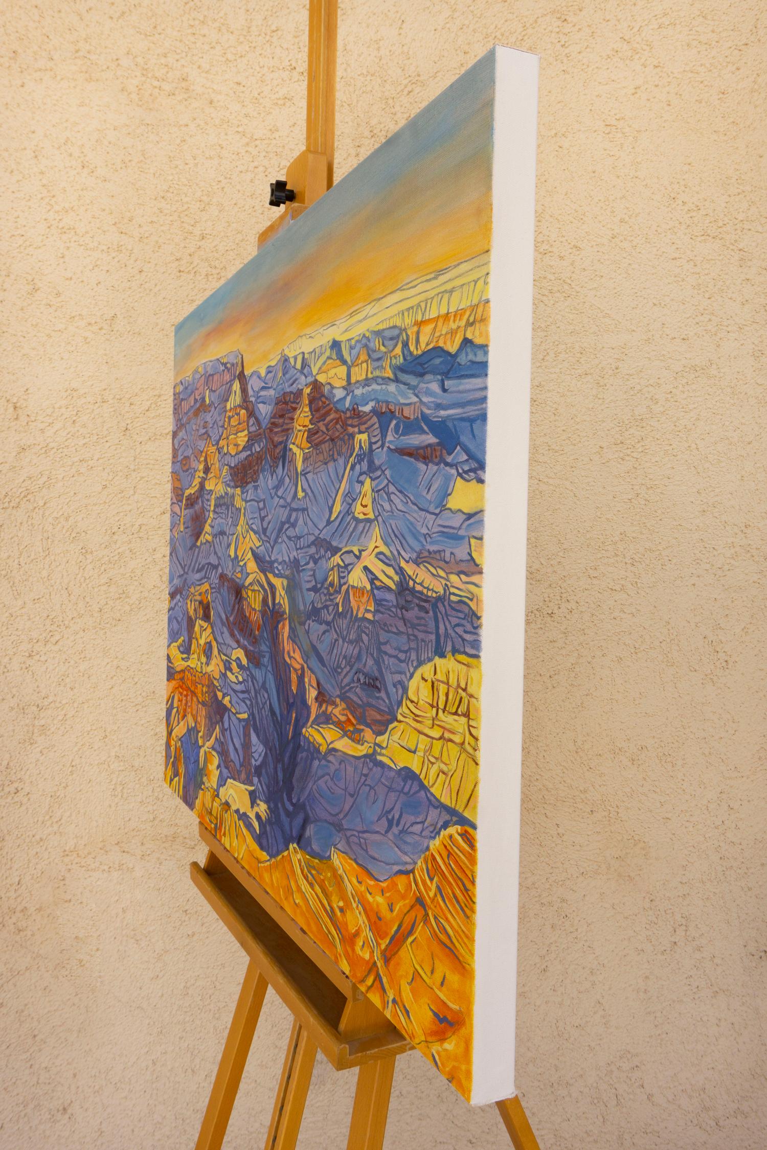 <p>Artist Comments<br />Artist Crystal DiPietro paints a sunset as the warm light descends beyond the horizon. The golden rays illuminate the towering mesas adorned in shades of orange. It creates a striking contrast against the deepening blue hues