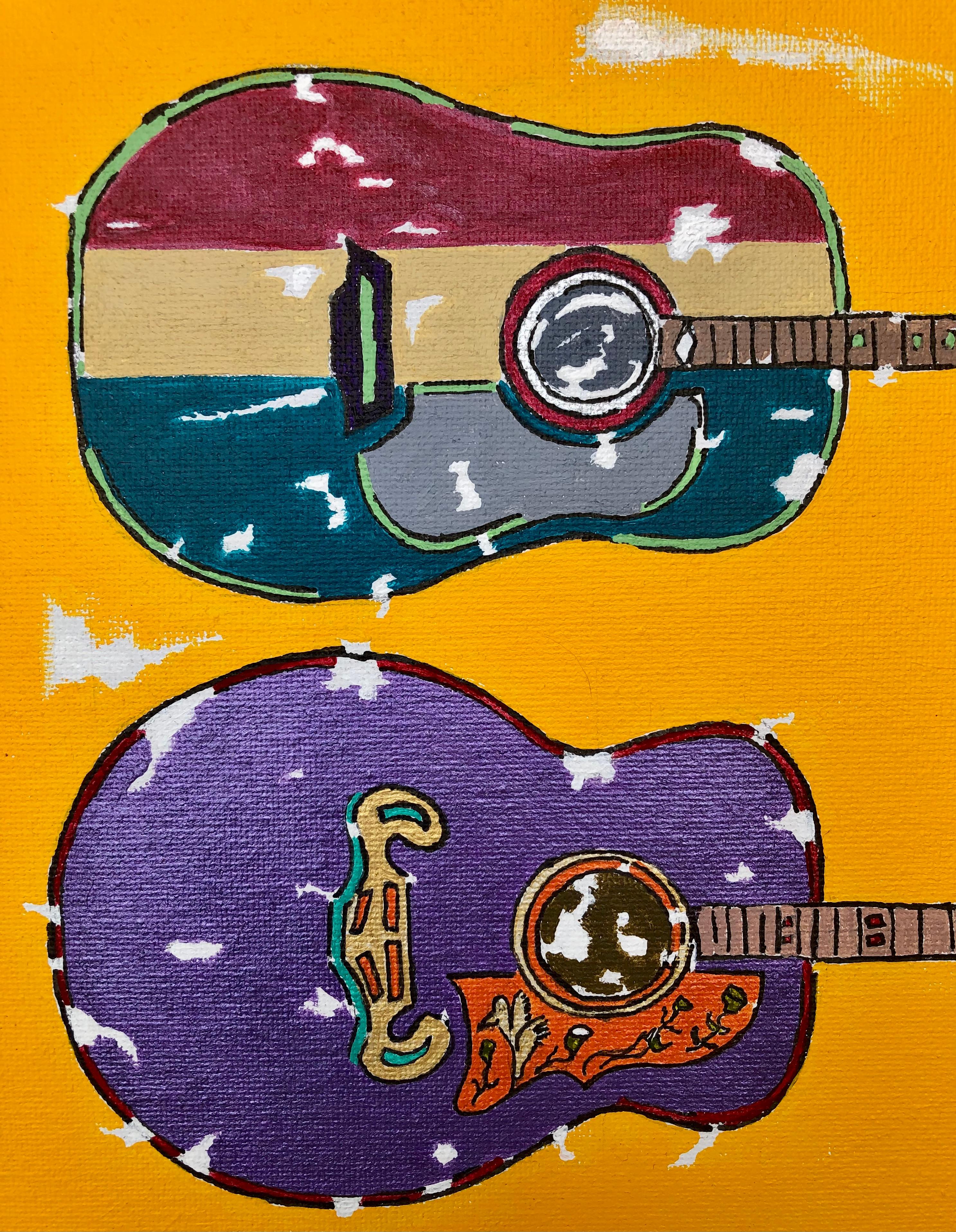 <p>Artist Comments<br>Artist John McCabe creates three colorful guitars lined in a row. 