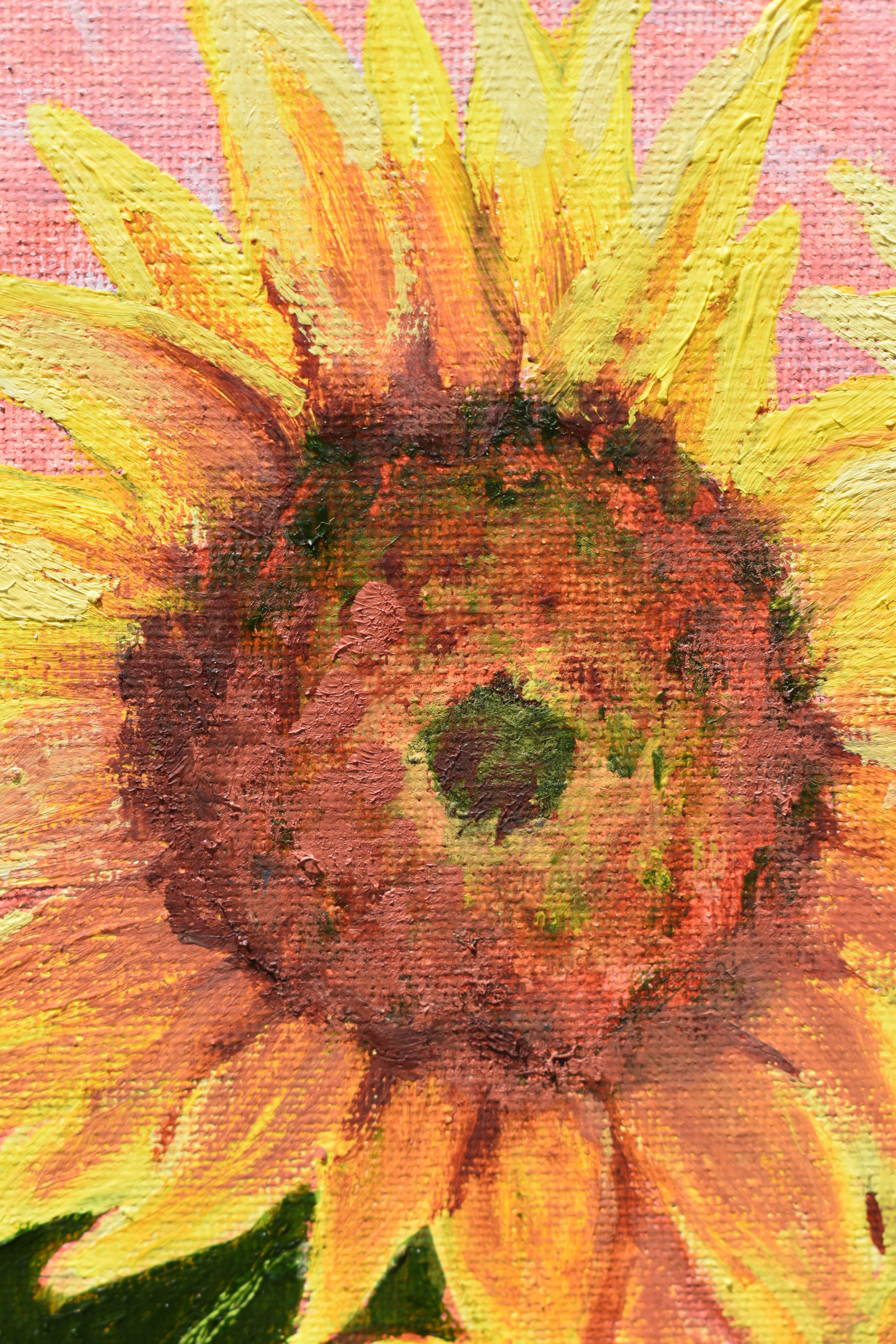 Sunflowers in Blue Vase, Oil Painting For Sale 1