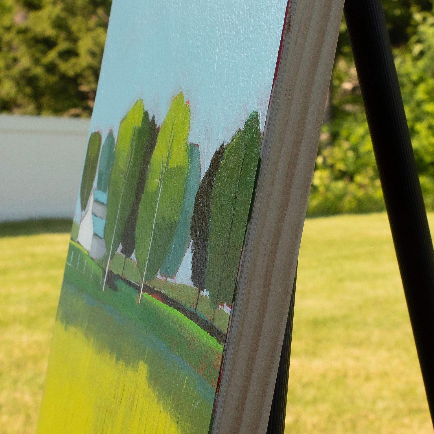 Family Farm, Original Painting - Green Landscape Painting by Ruth LaGue