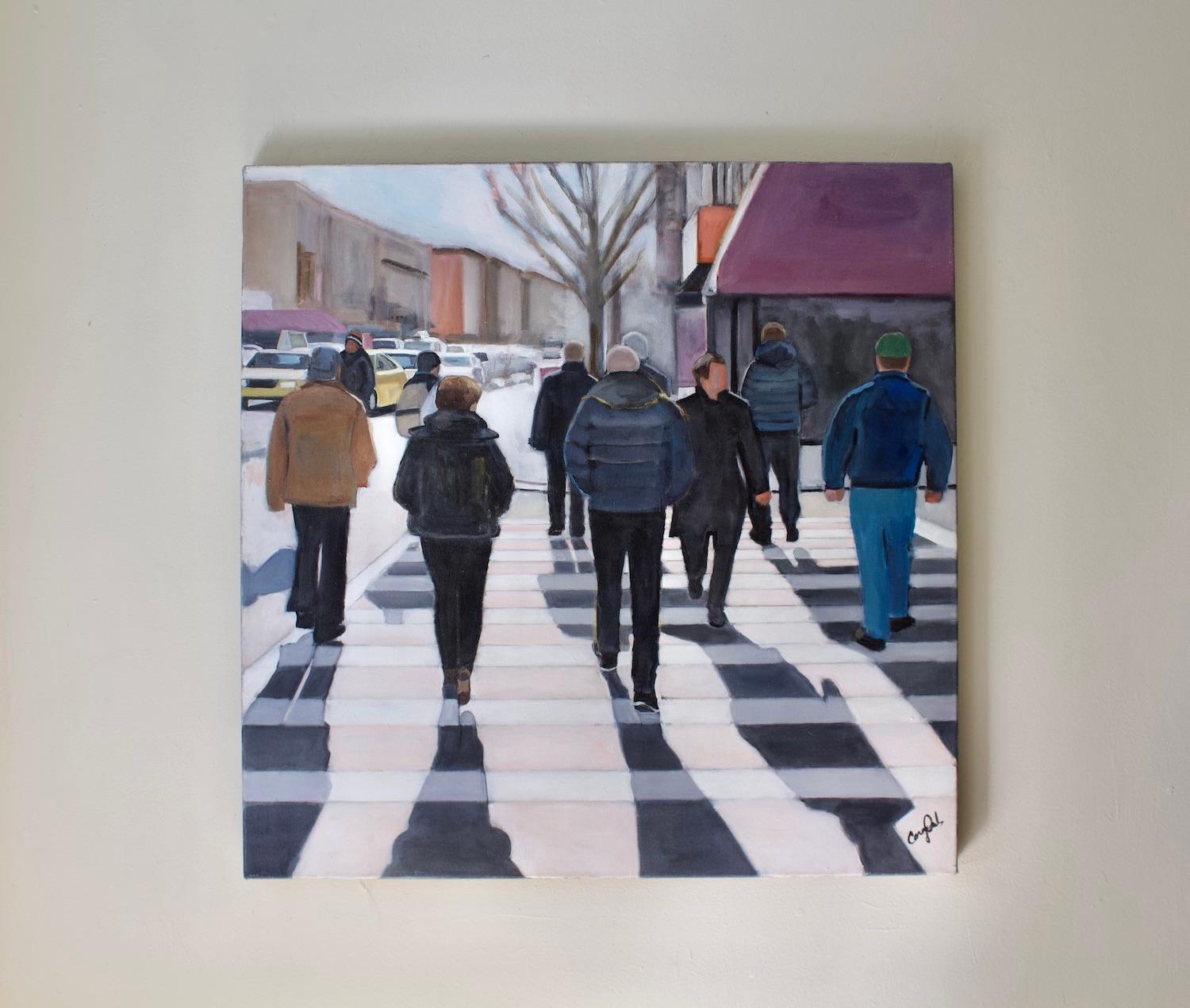 <p>Artist Comments<br />Artist Carey Parks illustrates a crowd of pedestrians crossing the street. She captures the image on a bright and sunny but cold Saturday in New York City. 