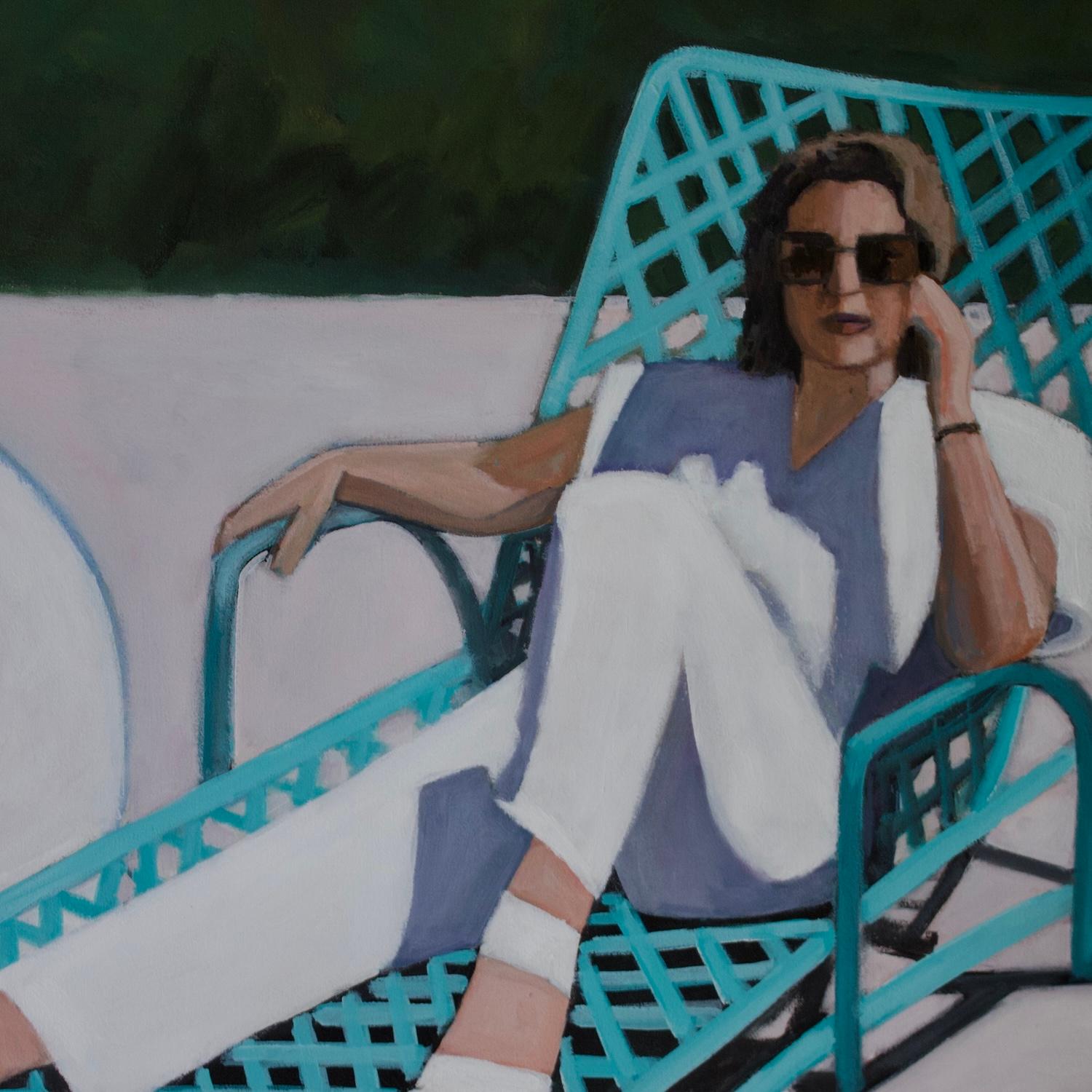 Détente à la piscine, peinture originale en vente 2