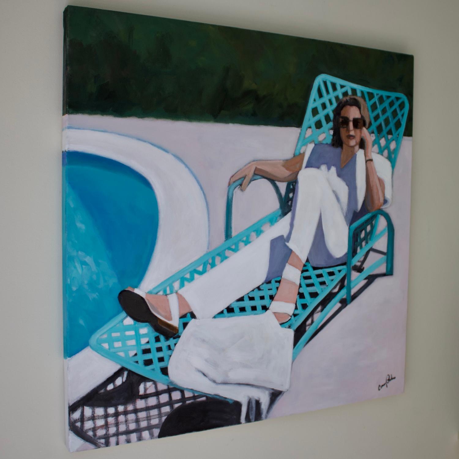 <p>Commentaires de l'artiste<br>L'artiste Carey Parks peint une femme se prélassant au bord d'une piscine à Novato, en Californie. Elle utilise une photo de sa belle-mère comme référence. 
