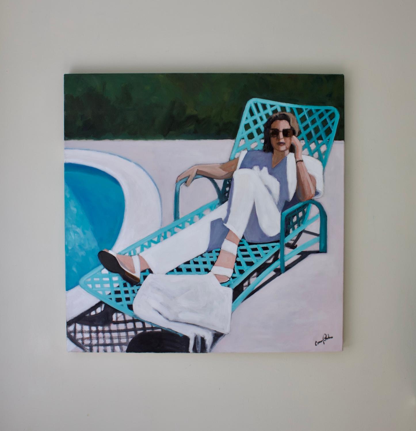 Détente à la piscine, peinture originale en vente 1