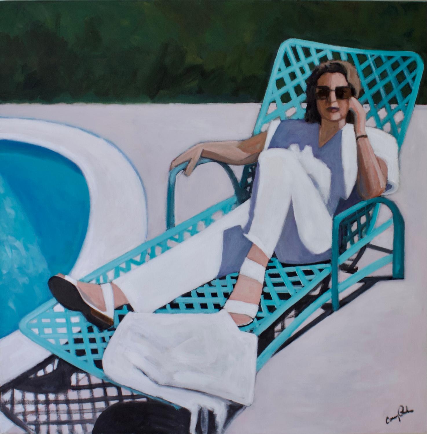 Détente à la piscine, peinture originale - Impressionnisme Art par Carey Parks