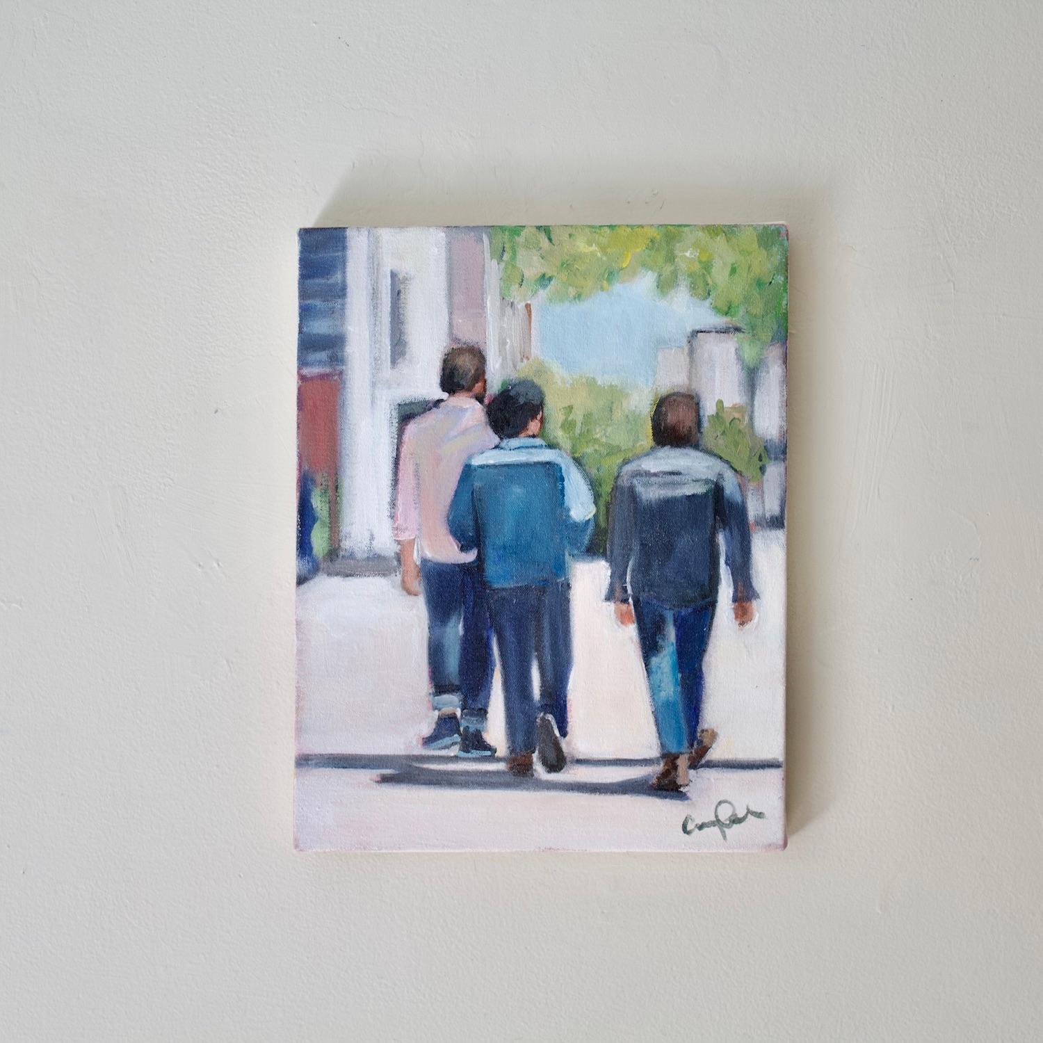 <p>Artist Comments<br>In her pared-down impressionist approach, artist Carey Parks illustrates three men walking on a sidewalk. Inspired by a photo reference taken in Williamsburg, Brooklyn, on a Saturday morning, Carey captures the strong light