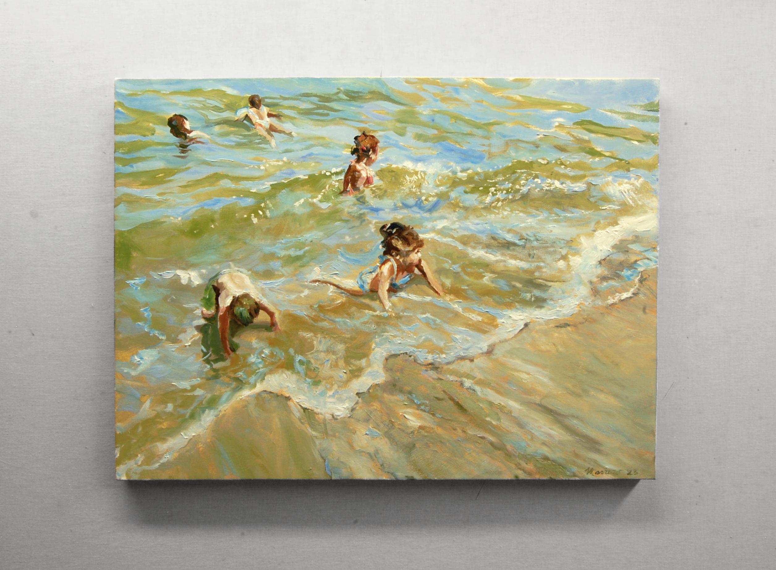 <p>Artist Comments<br>Artist Onelio Marrero paints a group of children blissfully swimming along the beach. He often visits the seashore during the summer months, and this painting bears some of the fruits of his labors in observing the surf. His