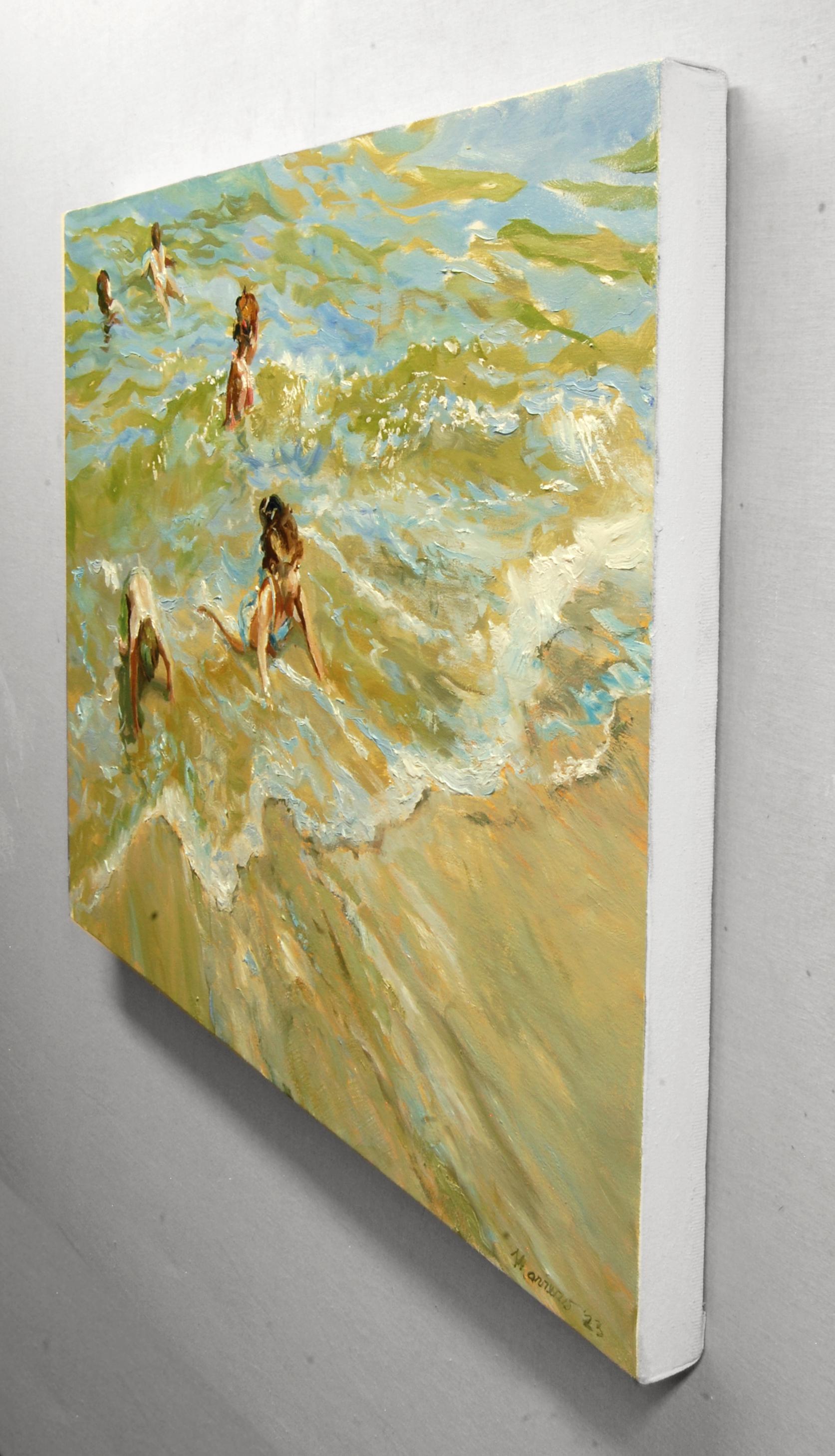 Children Along the Seashore, Oil Painting - Impressionist Art by Onelio Marrero