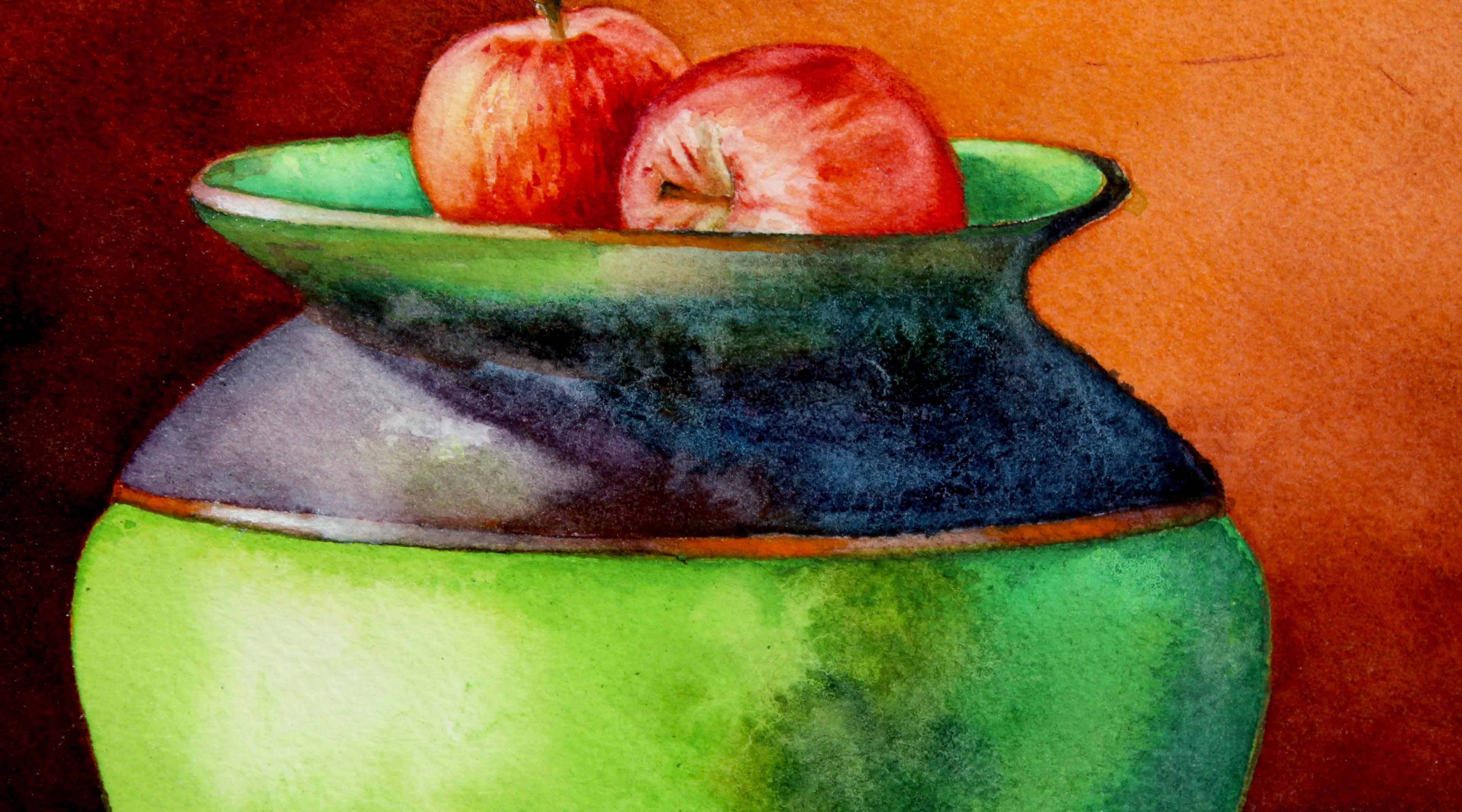 <p>Kommentare des Künstlers<br>Der Künstler Dwight Smith stellt ein realistisches Stillleben eines grünen Glases voller Äpfel dar. Er schafft eine Darstellung unserer Herkunft â€