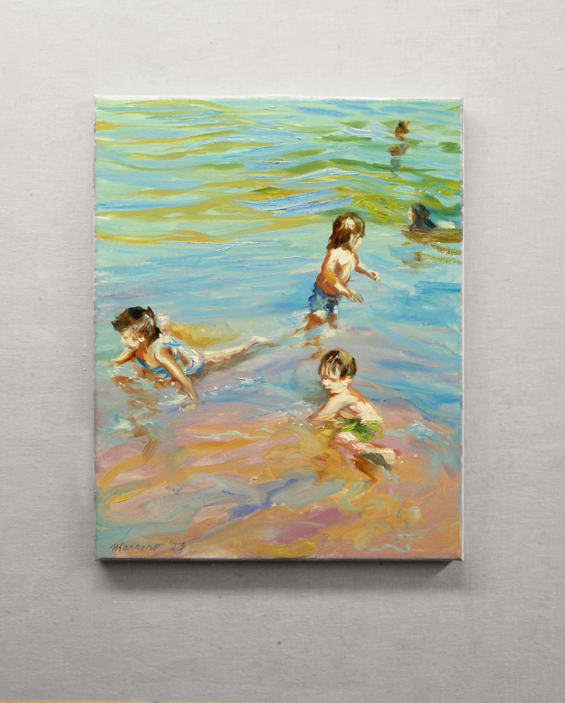 Children at Low Tide, Oil Painting For Sale 1