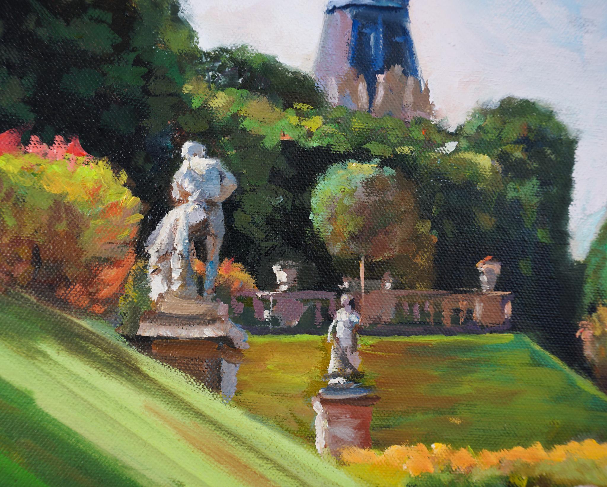 Springtime Stroll Through Luxembourg Gardens, Oil Painting For Sale 1