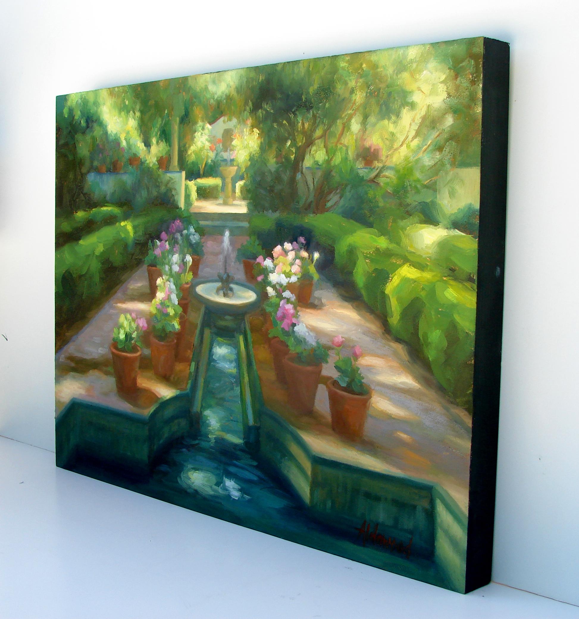 Le jardin de Sorolla, peinture à l'huile - Impressionnisme Art par Sherri Aldawood