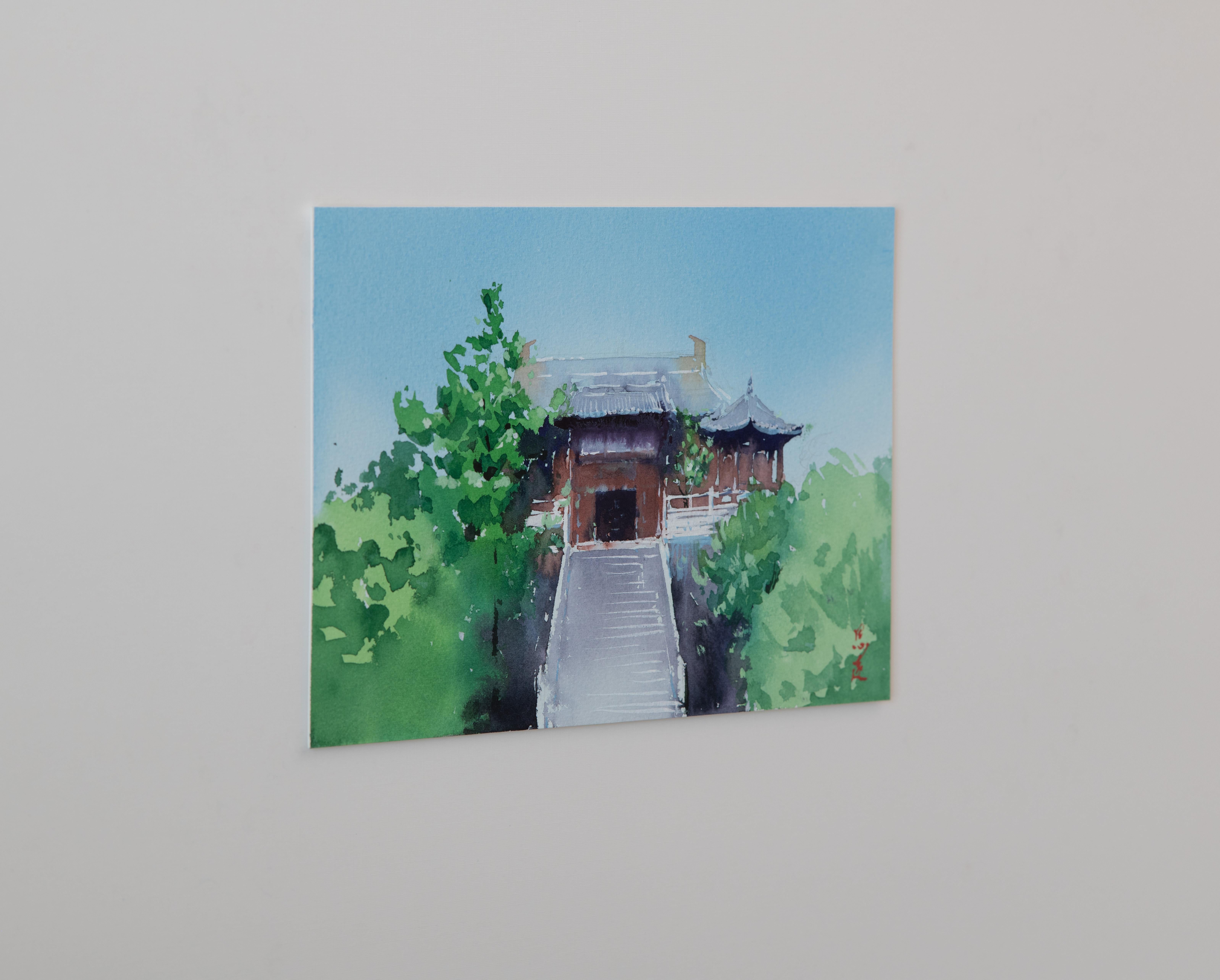 Aquarell-Impressionen der chinesischen Architektur 8, Originalgemälde – Art von Siyuan Ma