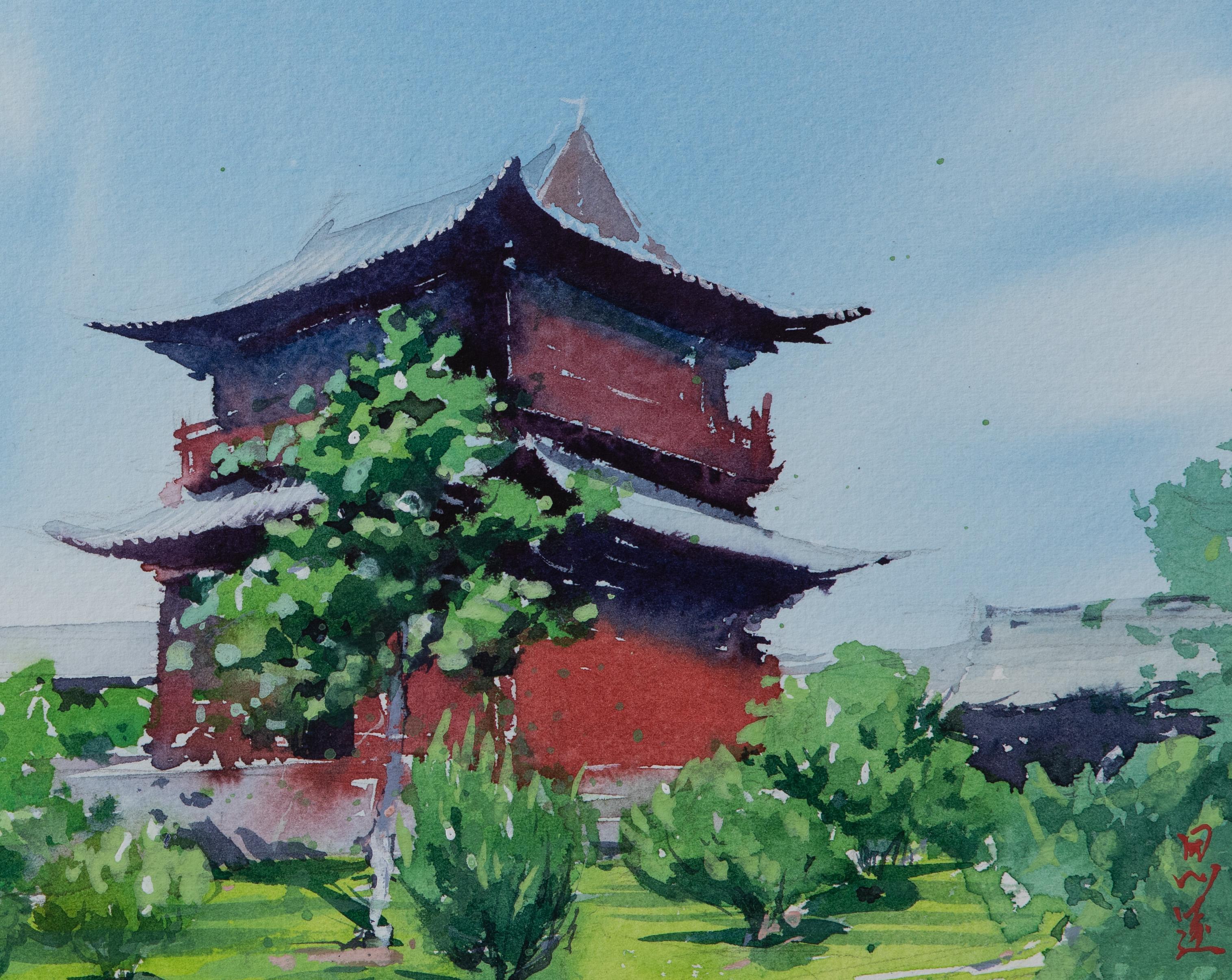 Watercolor Impressions of Chinese Architecture 7, Original Painting - Impressionist Art by Siyuan Ma