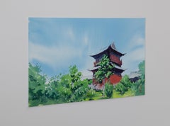 Impresiones en acuarela de la arquitectura china 7, Pintura original