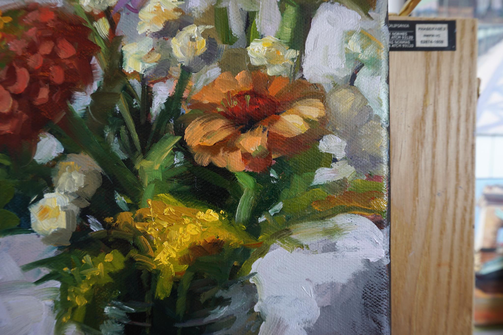 Summer Flowers in a Mason Jar, Oil Painting For Sale 1