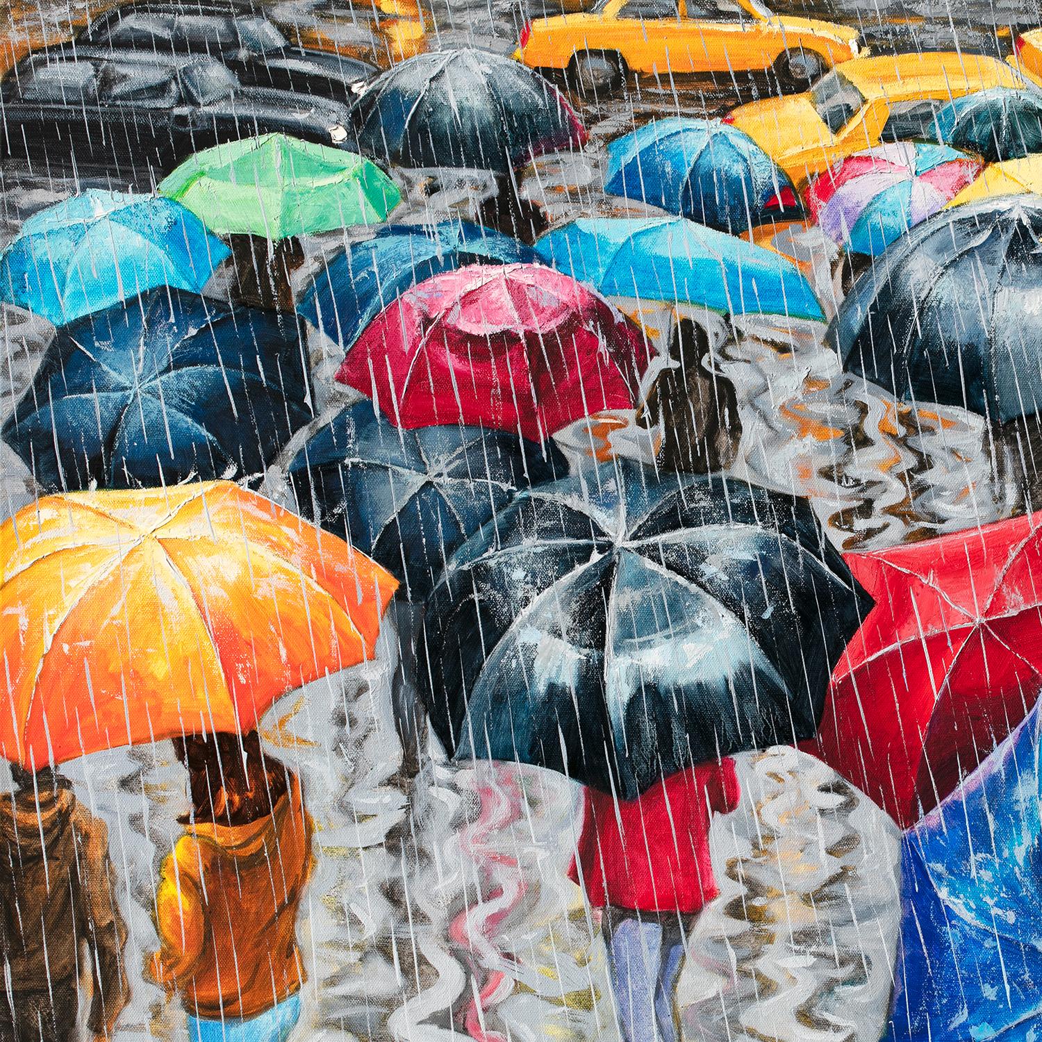 Street Under the Rain. New York, Oil Painting - Impressionist Art by Stanislav Sidorov