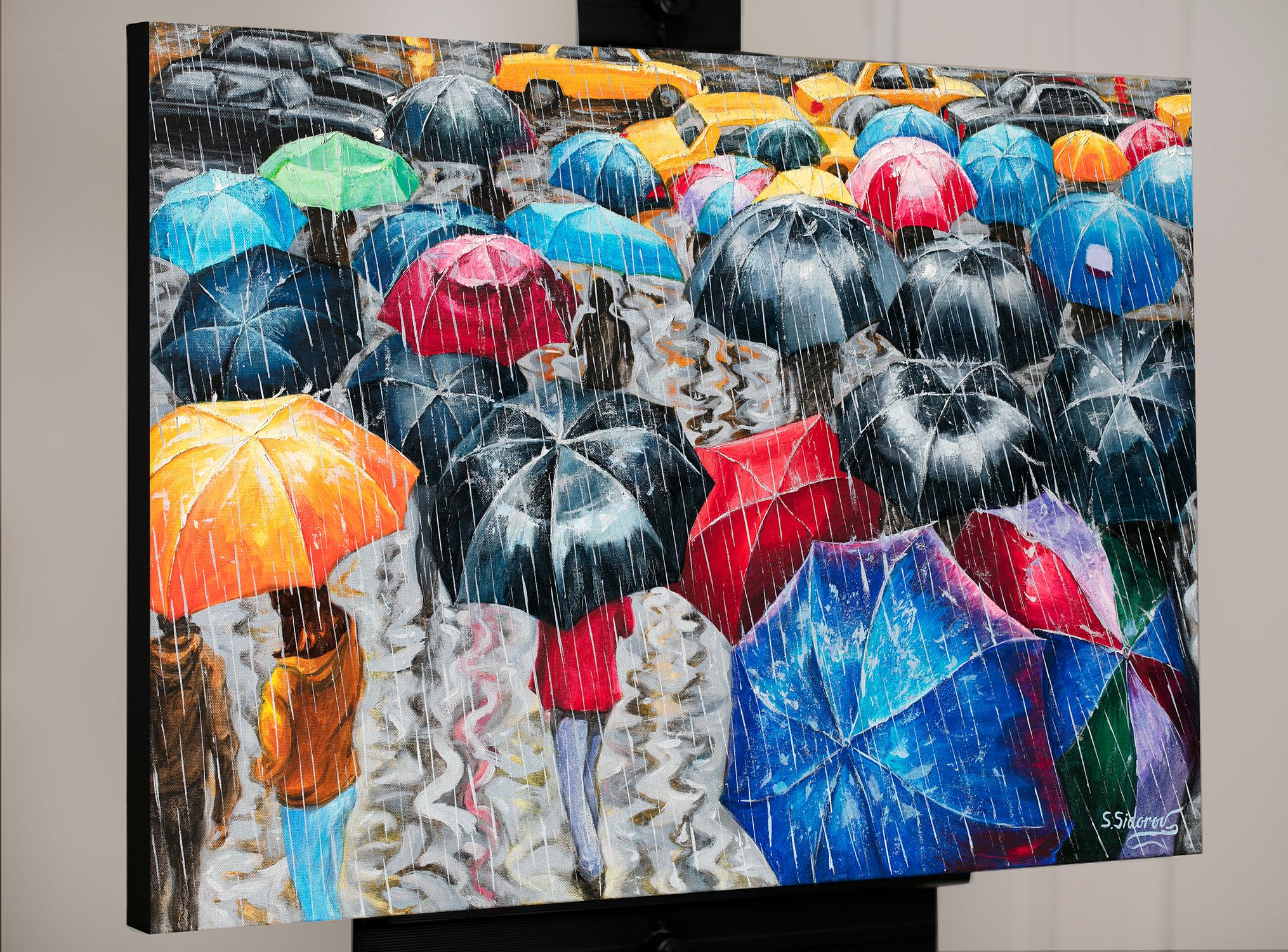 <p>Artist Comments<br>Artist Stanislav Sidorov exhibits colorful umbrellas spread along the busy streets of New York. A bright display of hues parades along the streets amidst water puddles. 