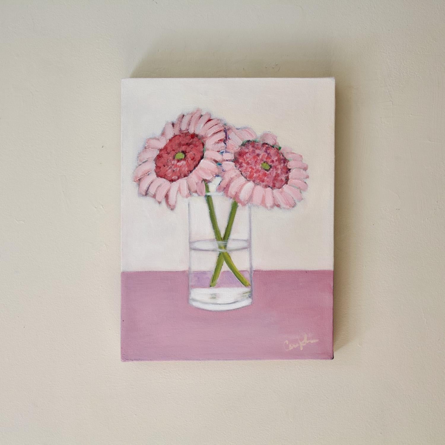 Two Pink Flowers, Original Painting - Impressionist Art by Carey Parks
