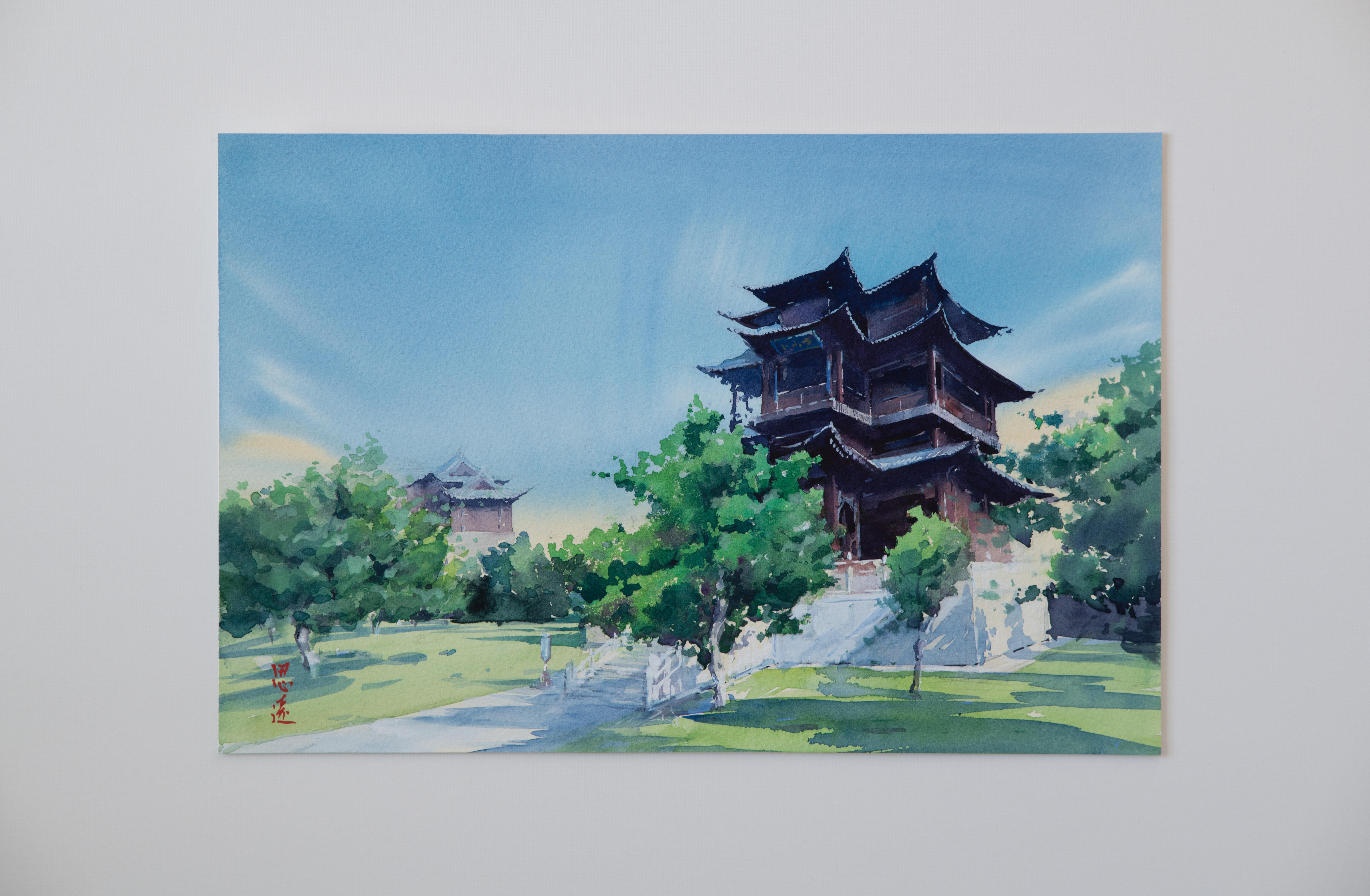 Watercolor Impressions of Chinese Architecture 10, Original Painting - Impressionist Art by Siyuan Ma