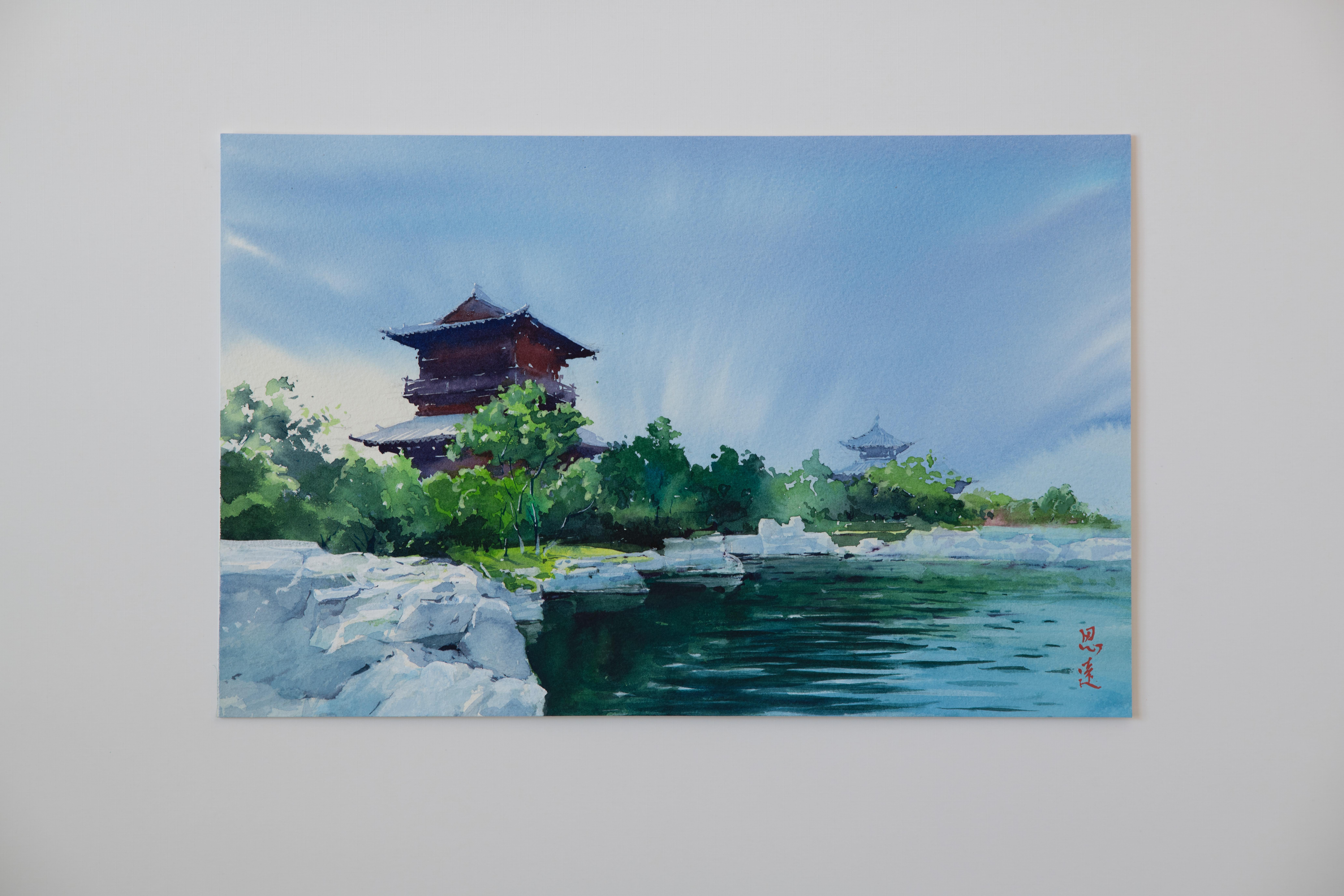 Watercolor Impressions of Chinese Architecture 9, Original Painting - Impressionist Art by Siyuan Ma