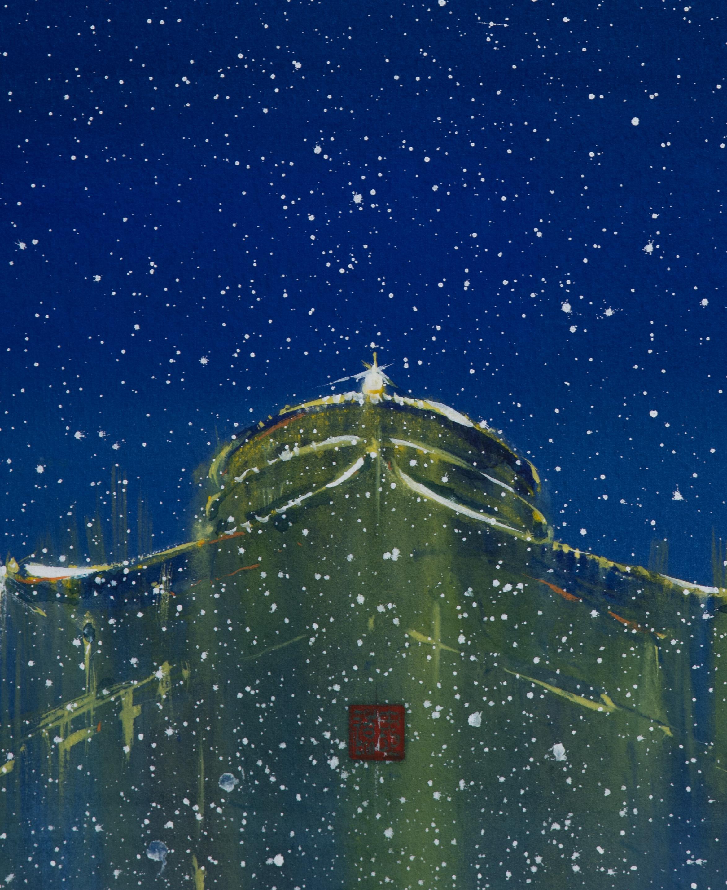Impressioni acquerellate di architettura cinese 17, Pittura originale - Interior Art Viola di Siyuan Ma