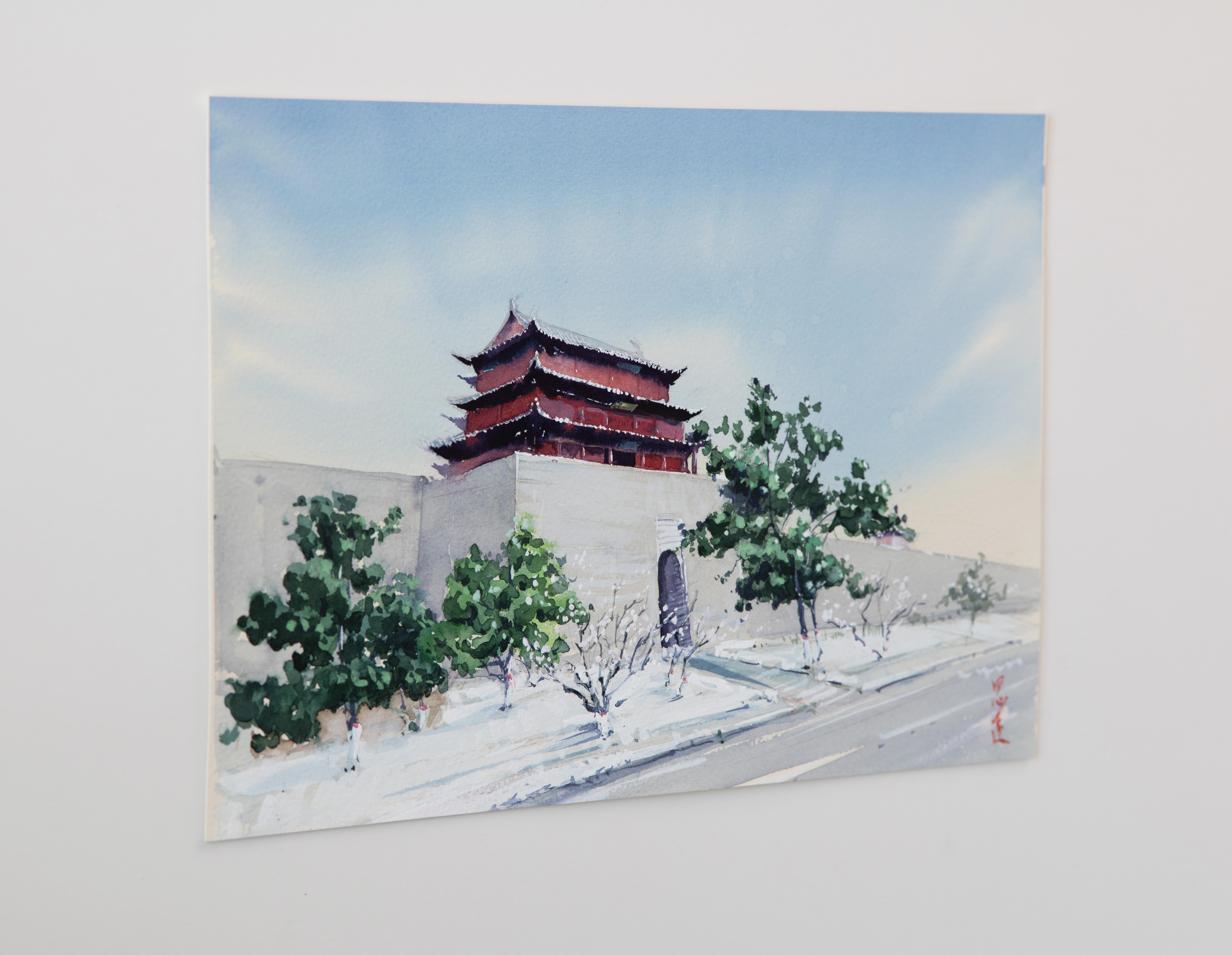 Aquarell-Impressionen der chinesischen Architektur 16, Originalgemälde – Art von Siyuan Ma