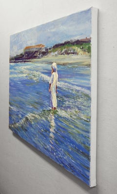 Hasidic Mother And Child In The Surf, Oil Painting